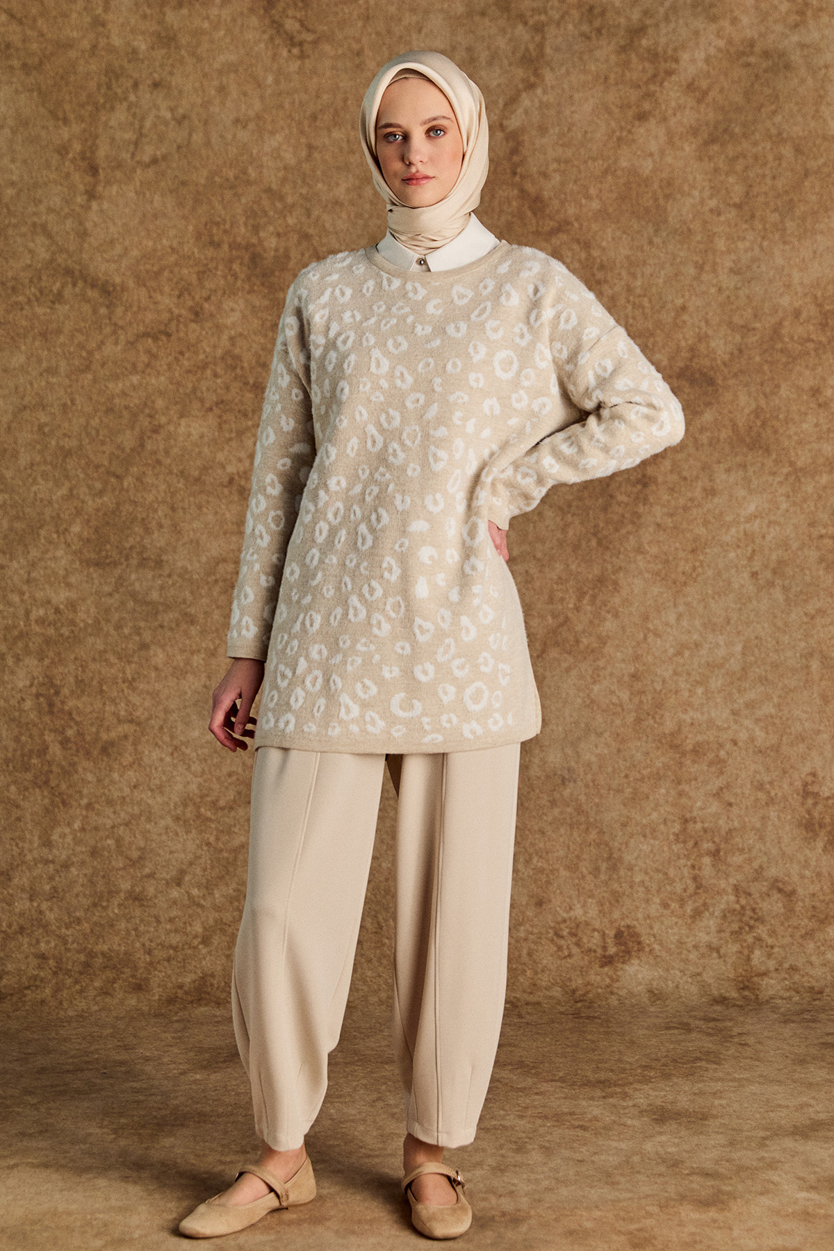 Leopar Detaylı Triko Tunik