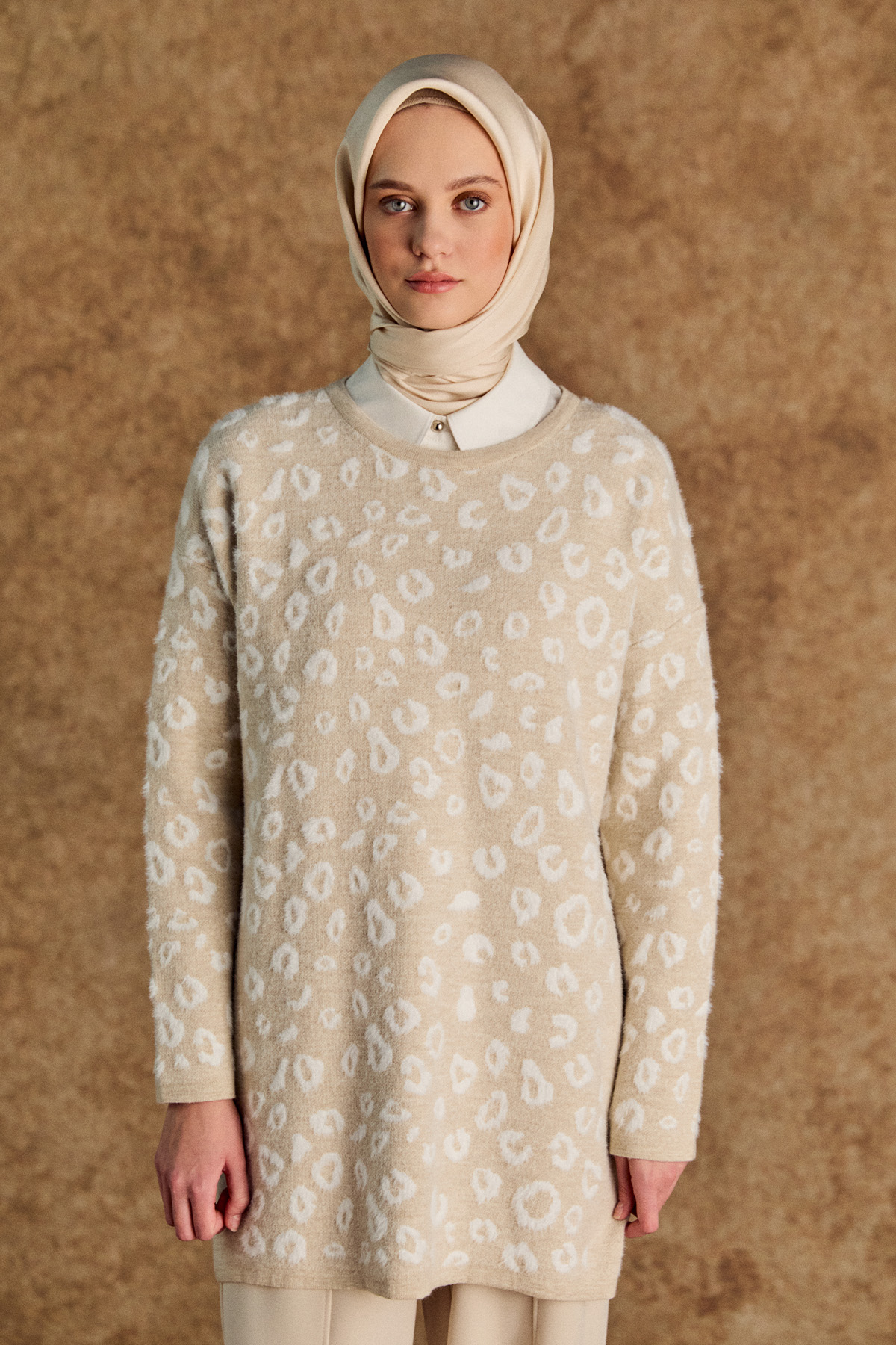Leopar Detaylı Triko Tunik
