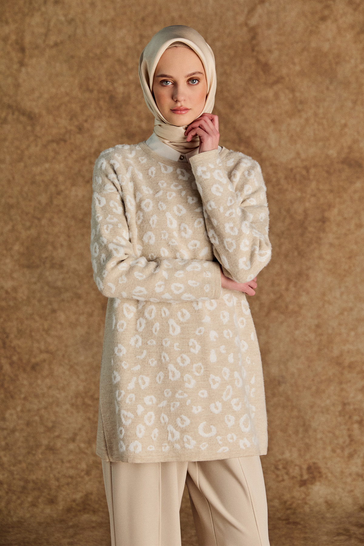 Leopar Detaylı Triko Tunik