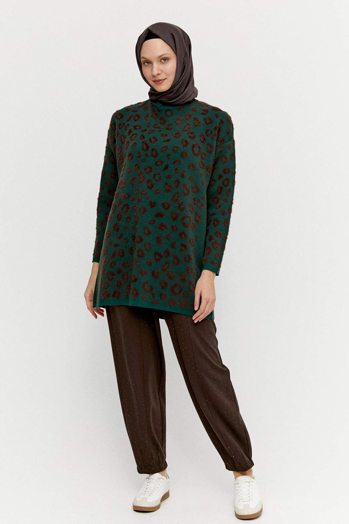 Leopar Detaylı Triko Tunik