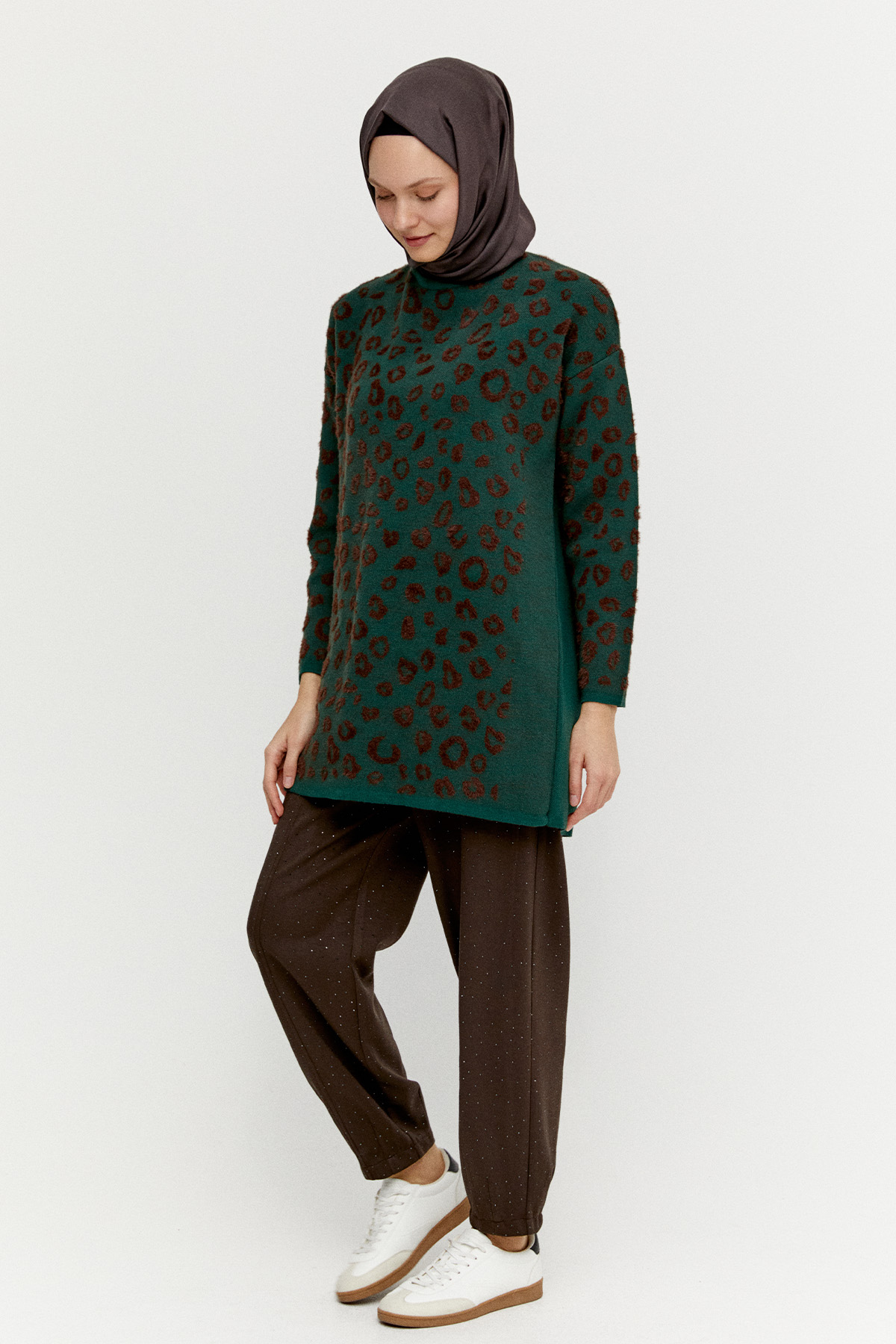 Leopar Detaylı Triko Tunik