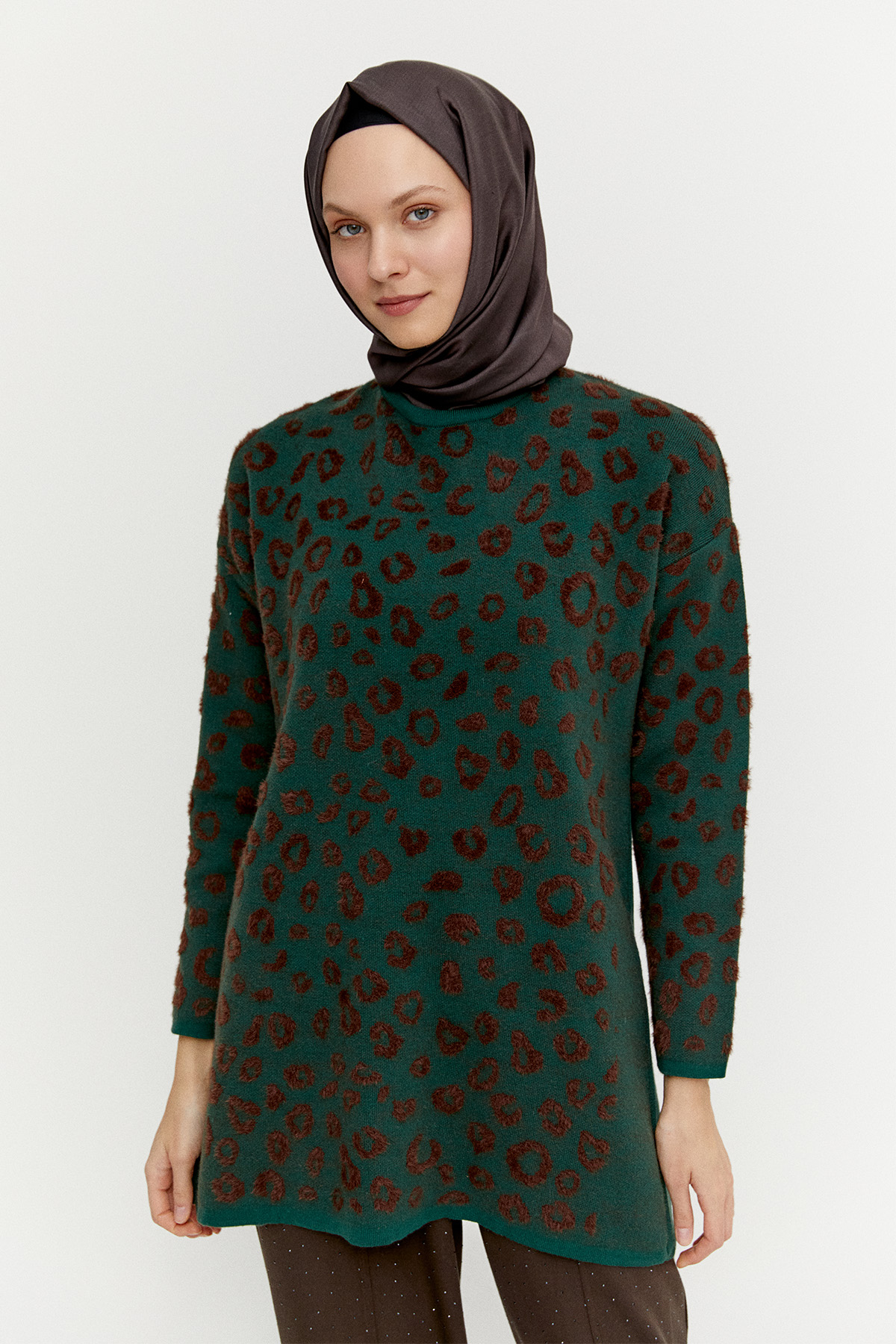 Leopar Detaylı Triko Tunik