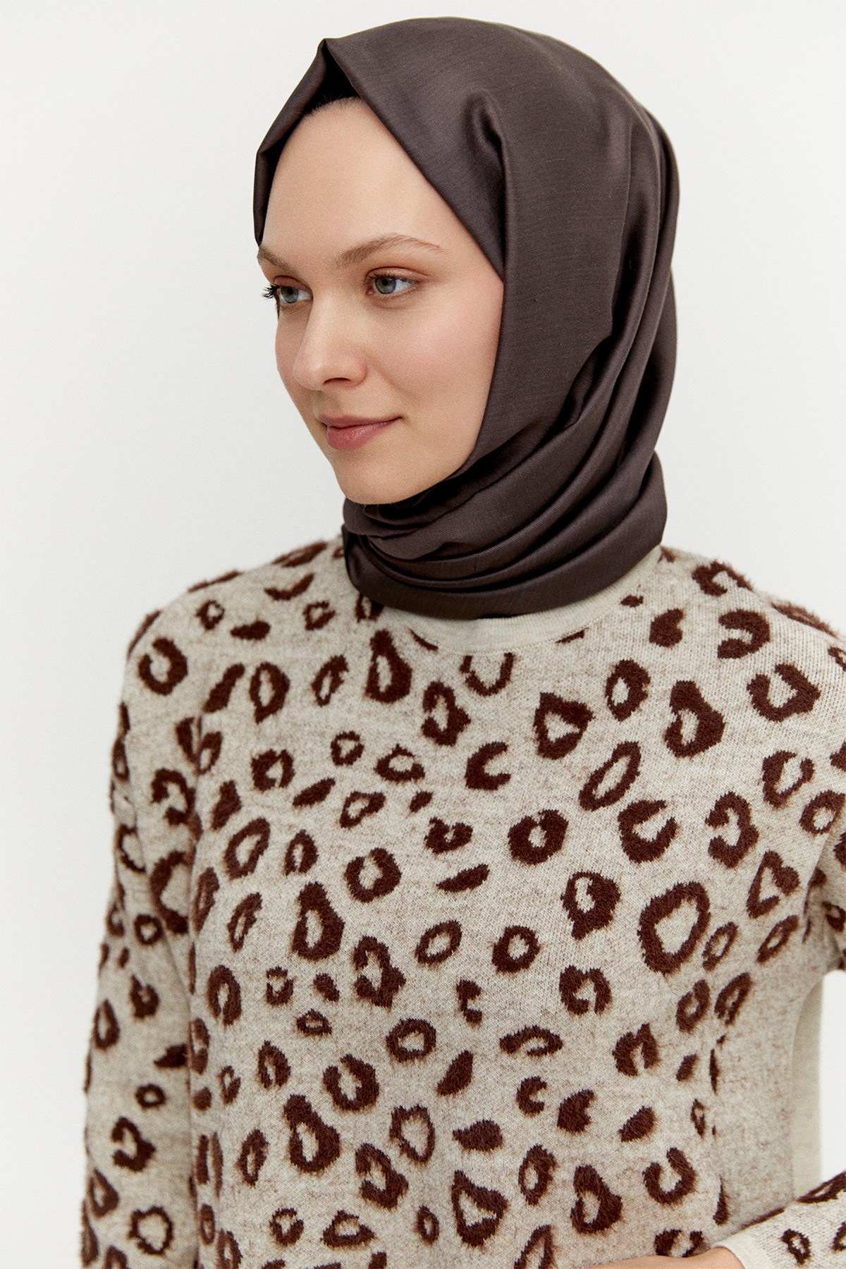 Leopar Detaylı Triko Tunik
