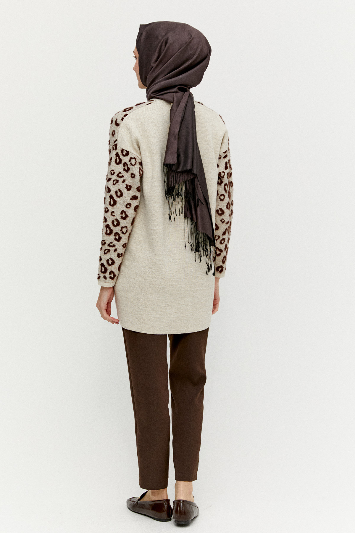 Leopar Detaylı Triko Tunik