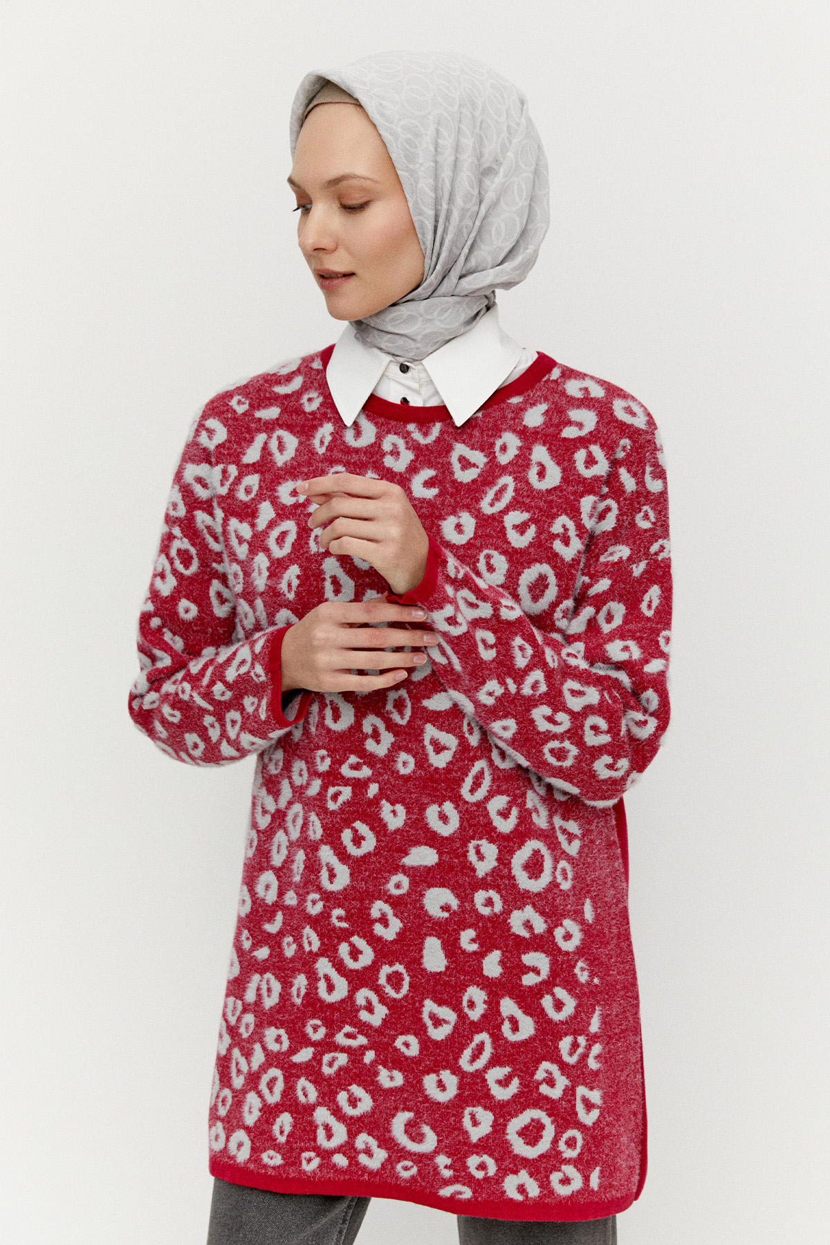 Leopar Detaylı Triko Tunik