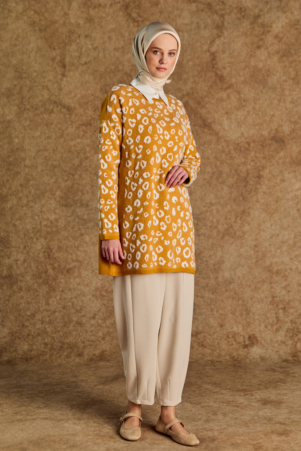 Leopar Detaylı Triko Tunik