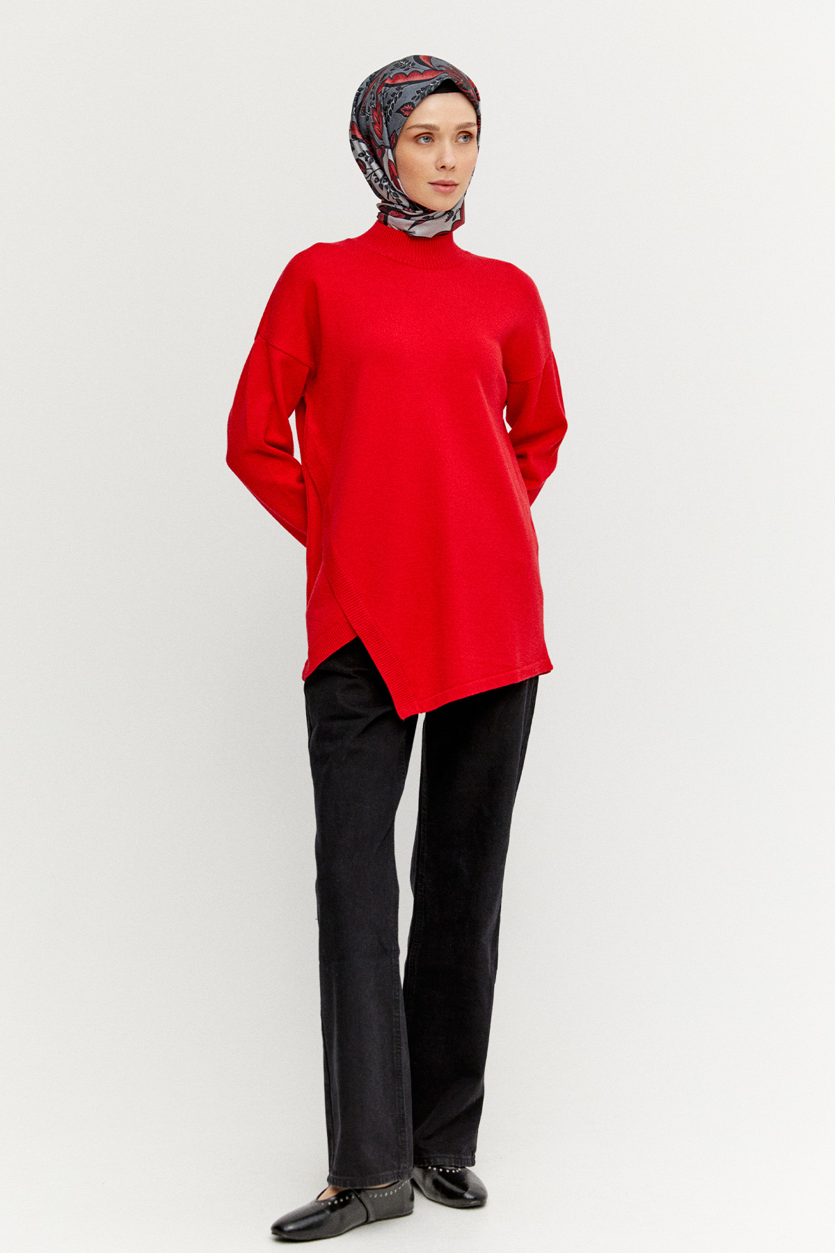 Asimetrik Kesim Basic Triko Tunik