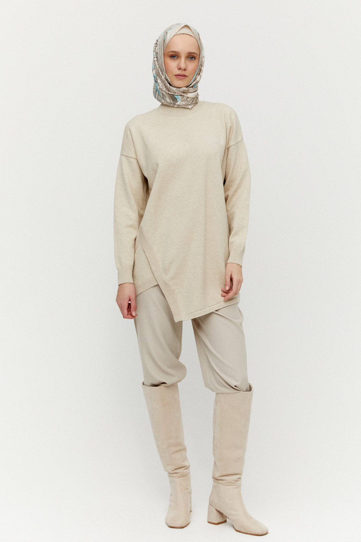 Asimetrik Kesim Basic Triko Tunik