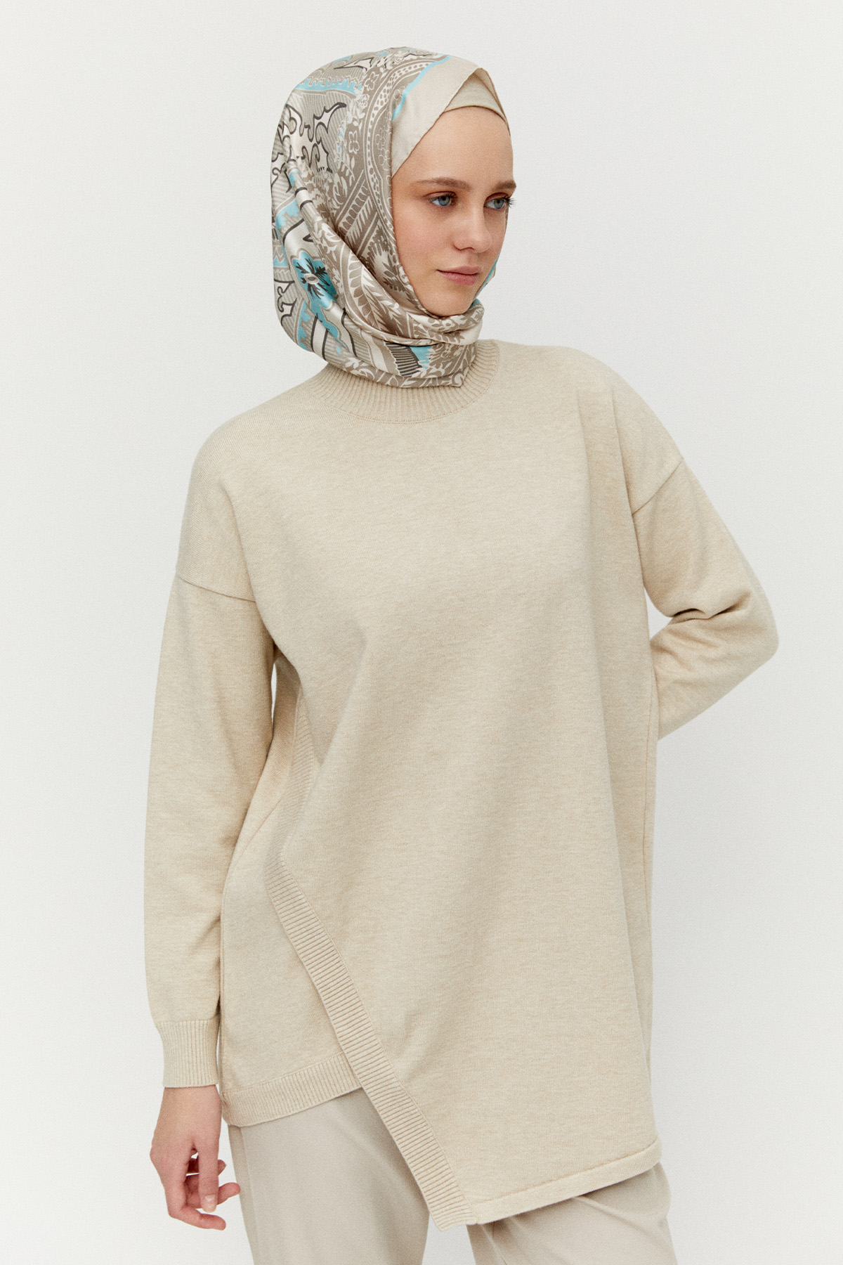 Asimetrik Kesim Basic Triko Tunik