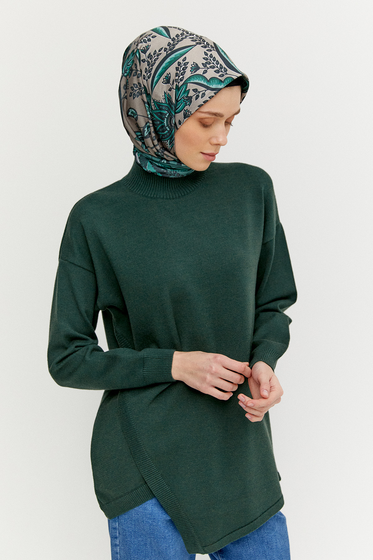 Asimetrik Kesim Basic Triko Tunik