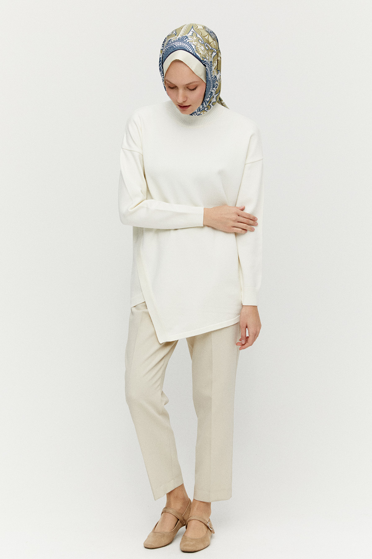 Asimetrik Kesim Basic Triko Tunik