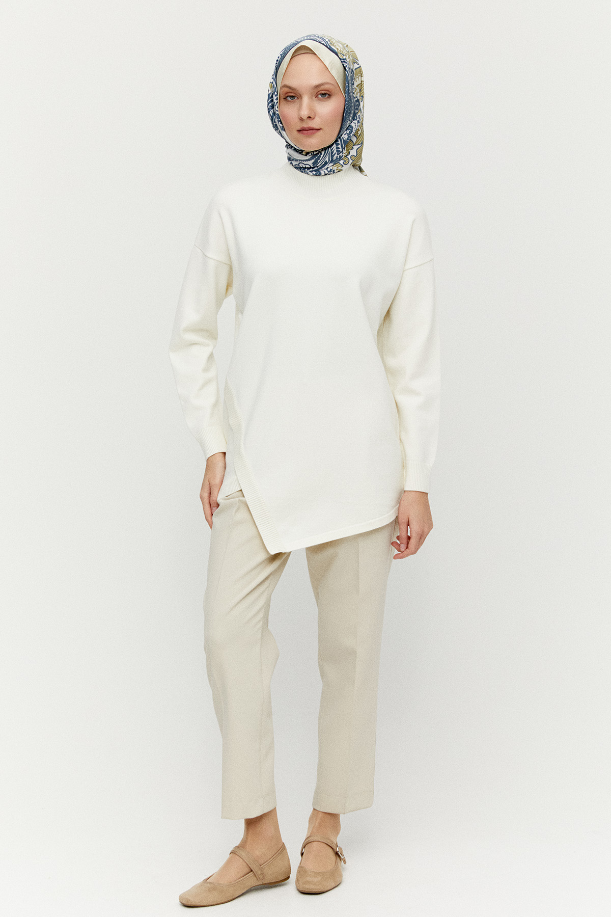 Asimetrik Kesim Basic Triko Tunik