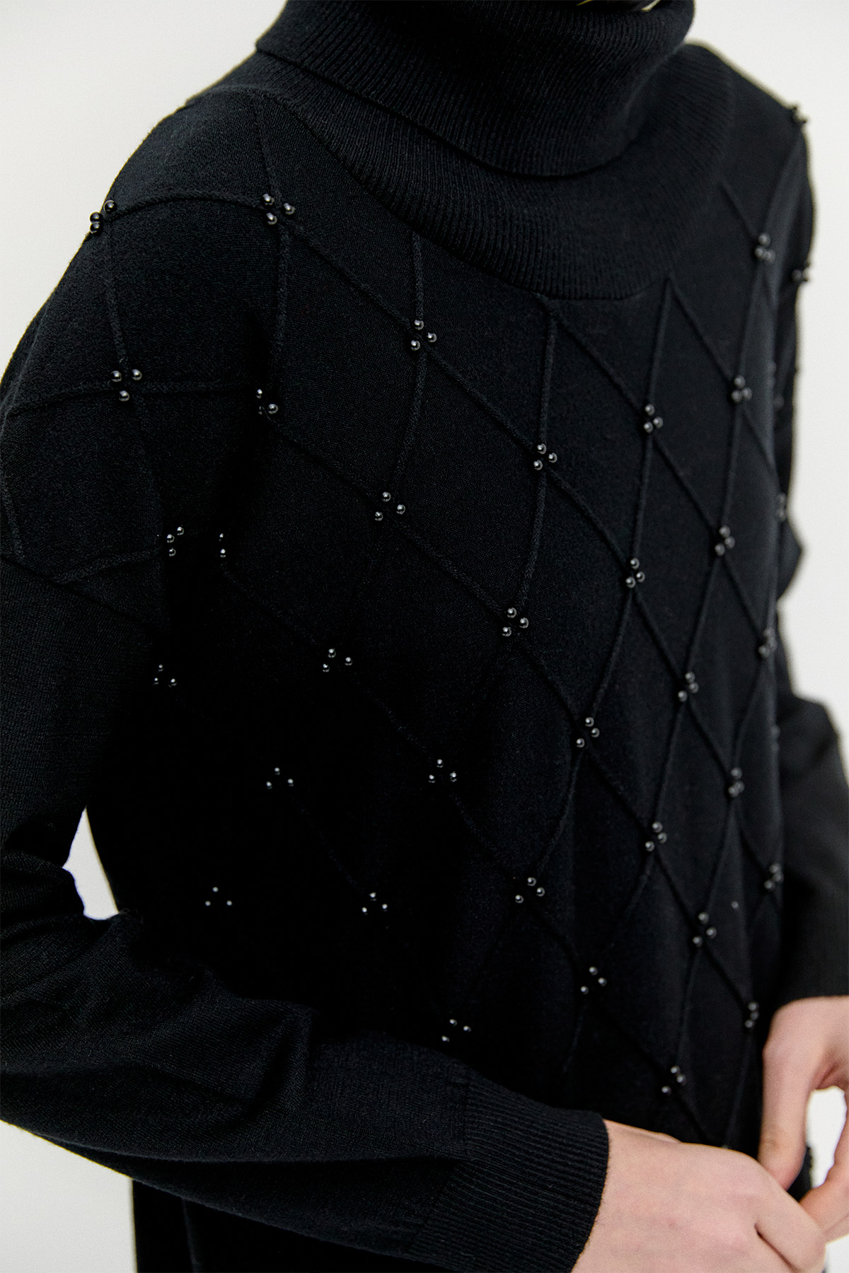 İnci Detaylı Boğazlı Triko Tunik, Tesettür Giyim