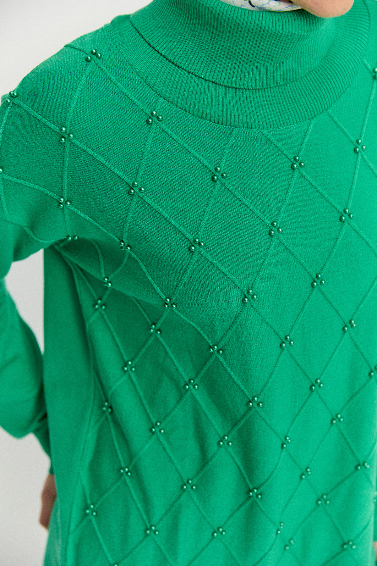 İnci Detaylı Boğazlı Triko Tunik, Tesettür Giyim