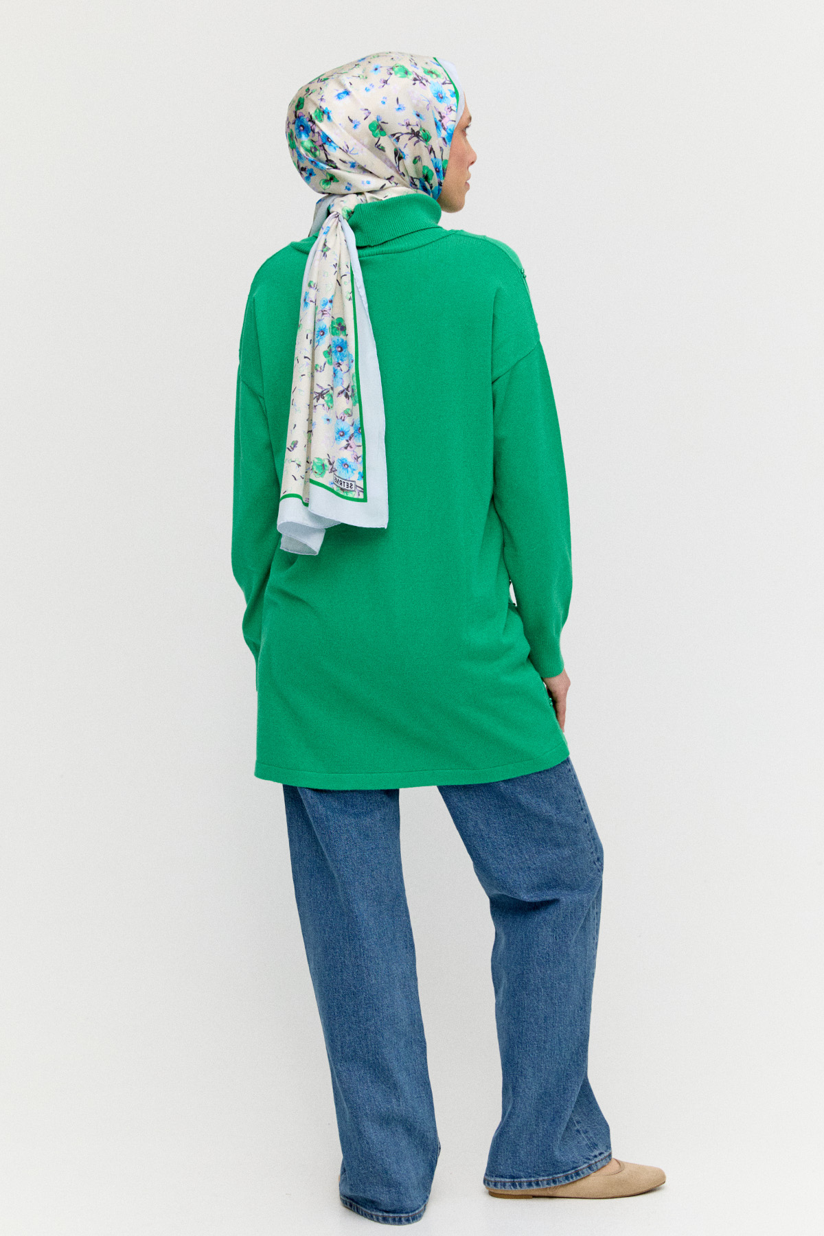 İnci Detaylı Boğazlı Triko Tunik, Tesettür Giyim