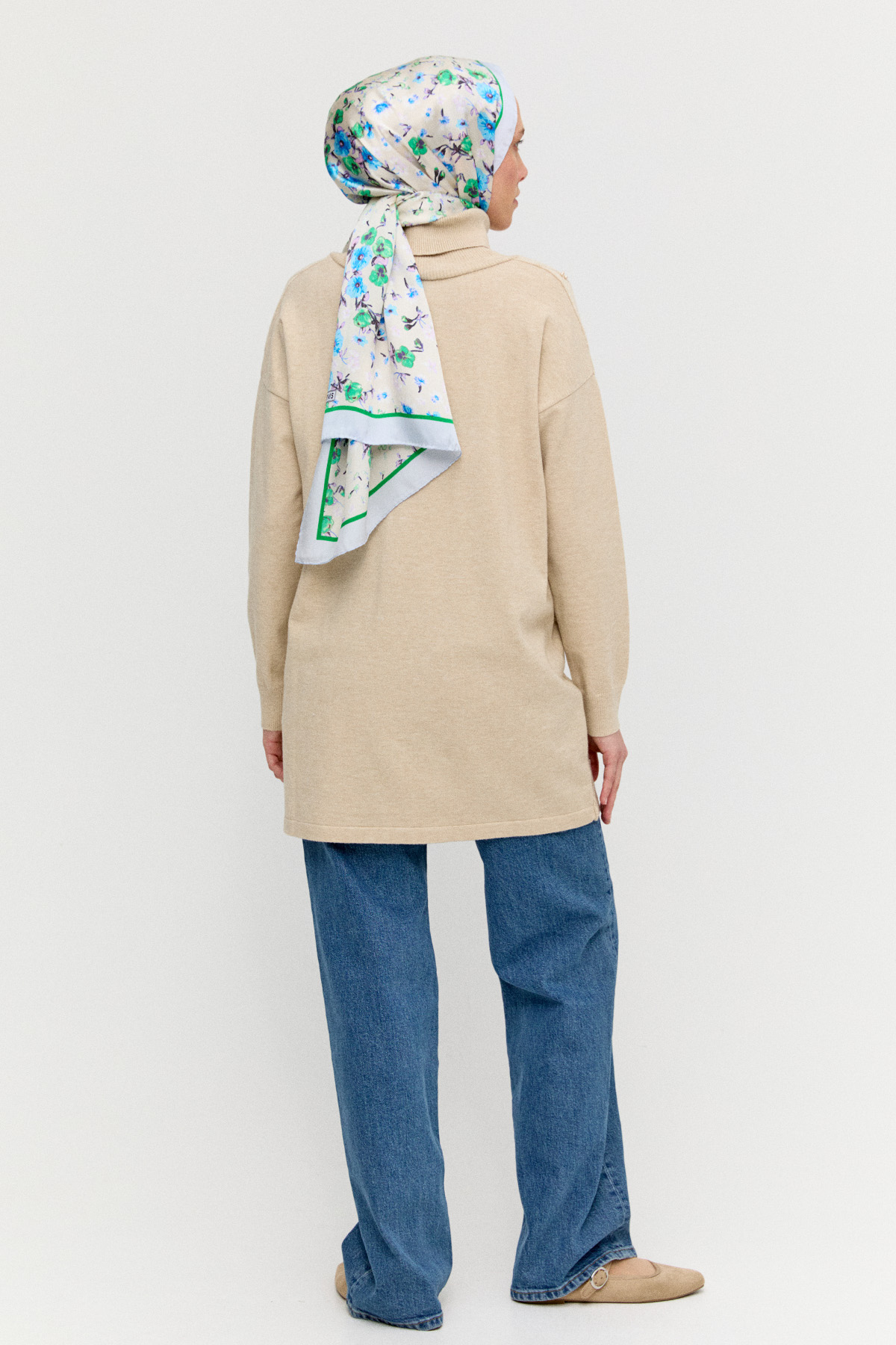 İnci Detaylı Boğazlı Triko Tunik, Tesettür Giyim