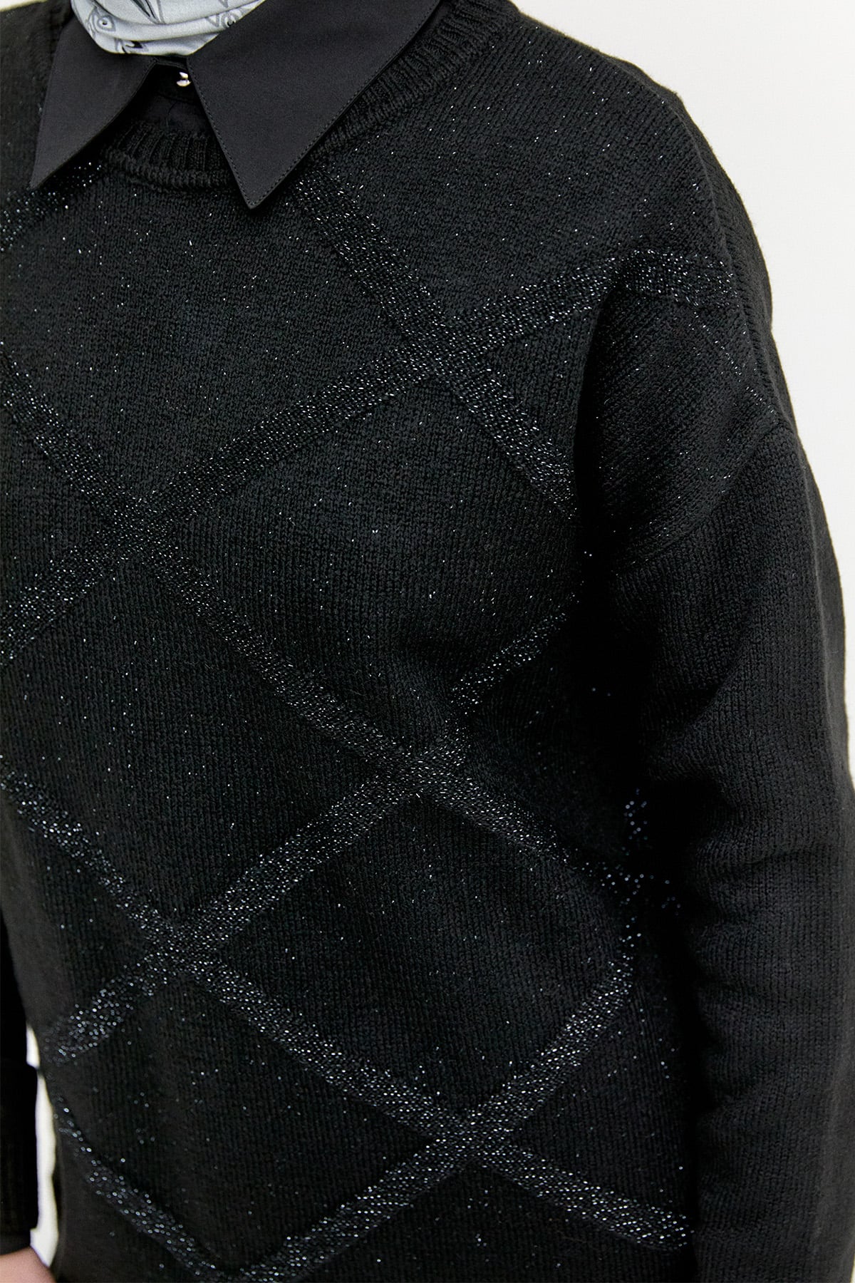 Sim Detaylı Baklava Desenli Triko Tunik, Tesettür Giyim