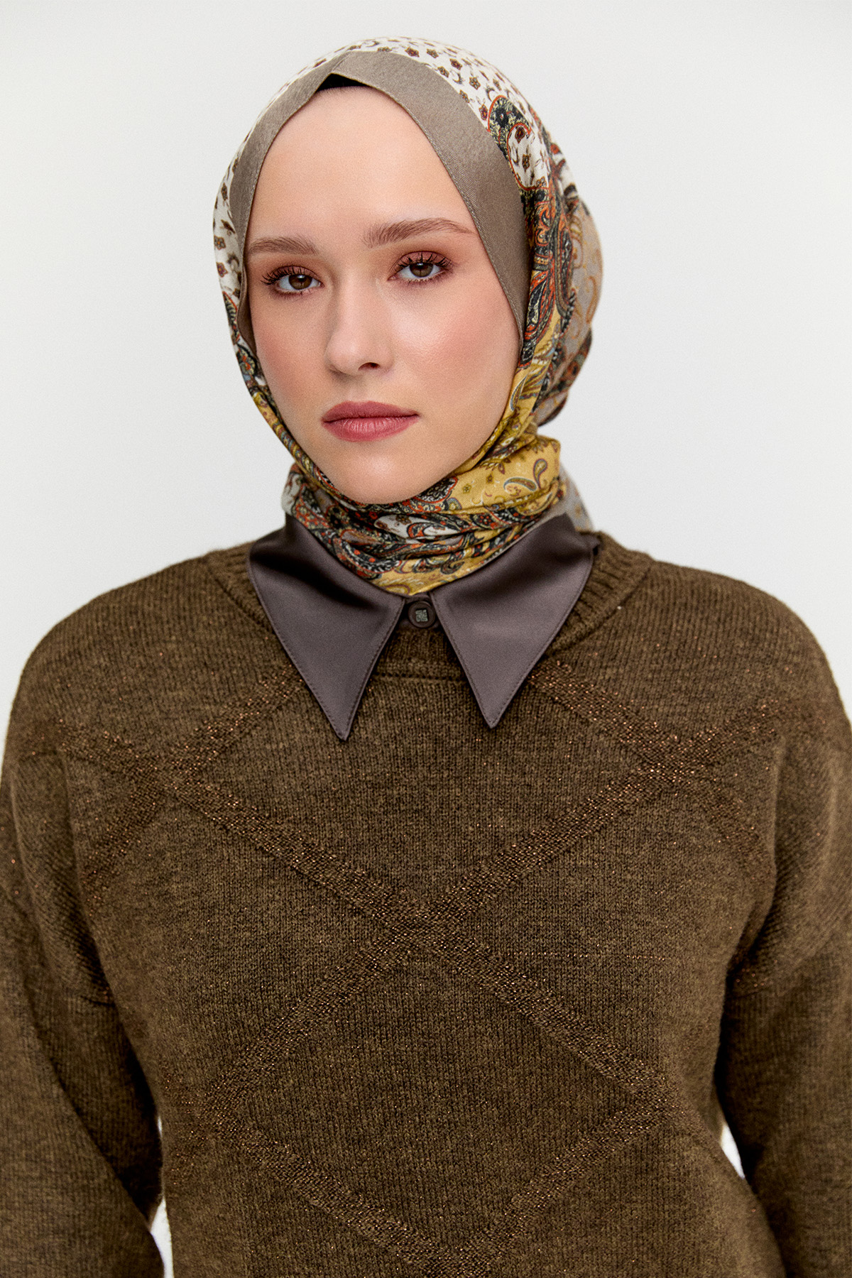 Sim Detaylı Baklava Desenli Triko Tunik, Tesettür Giyim