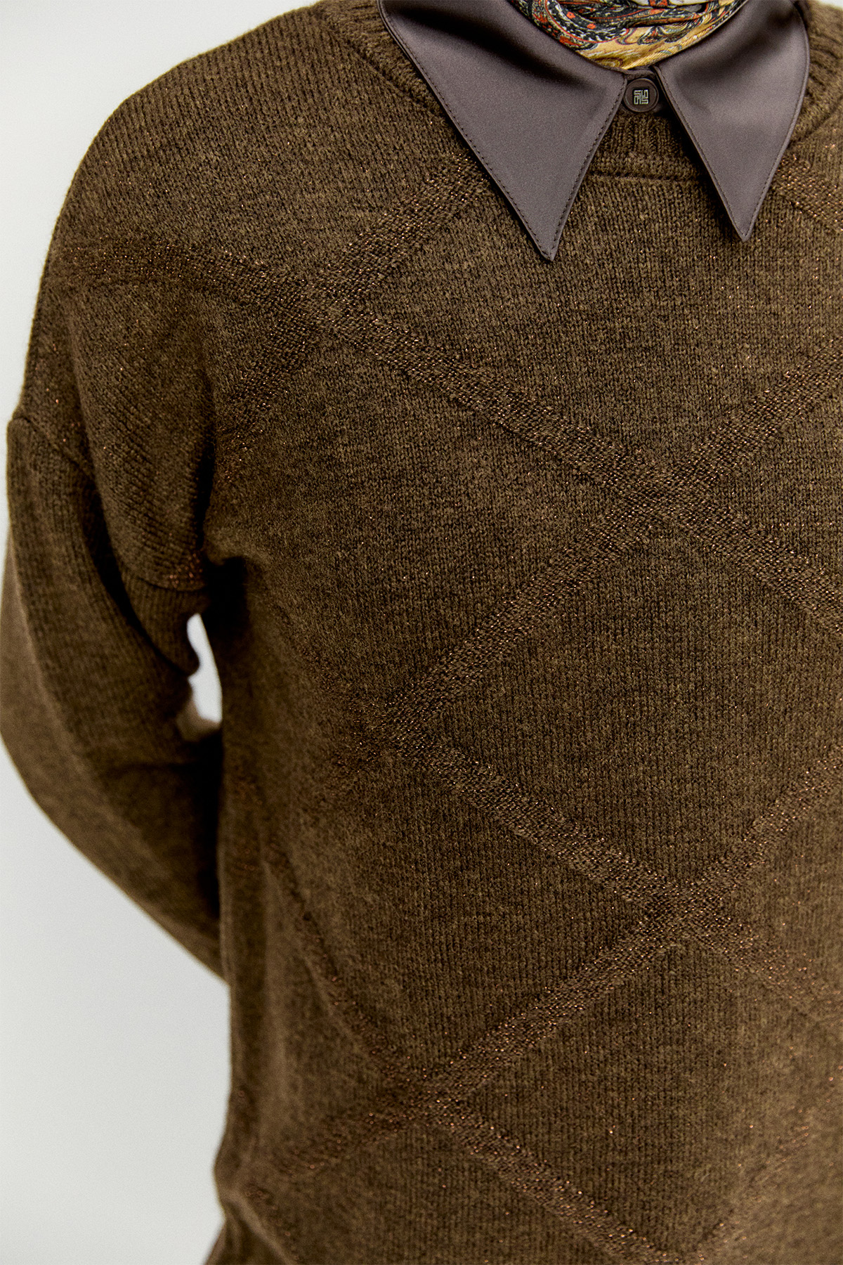 Sim Detaylı Baklava Desenli Triko Tunik, Tesettür Giyim