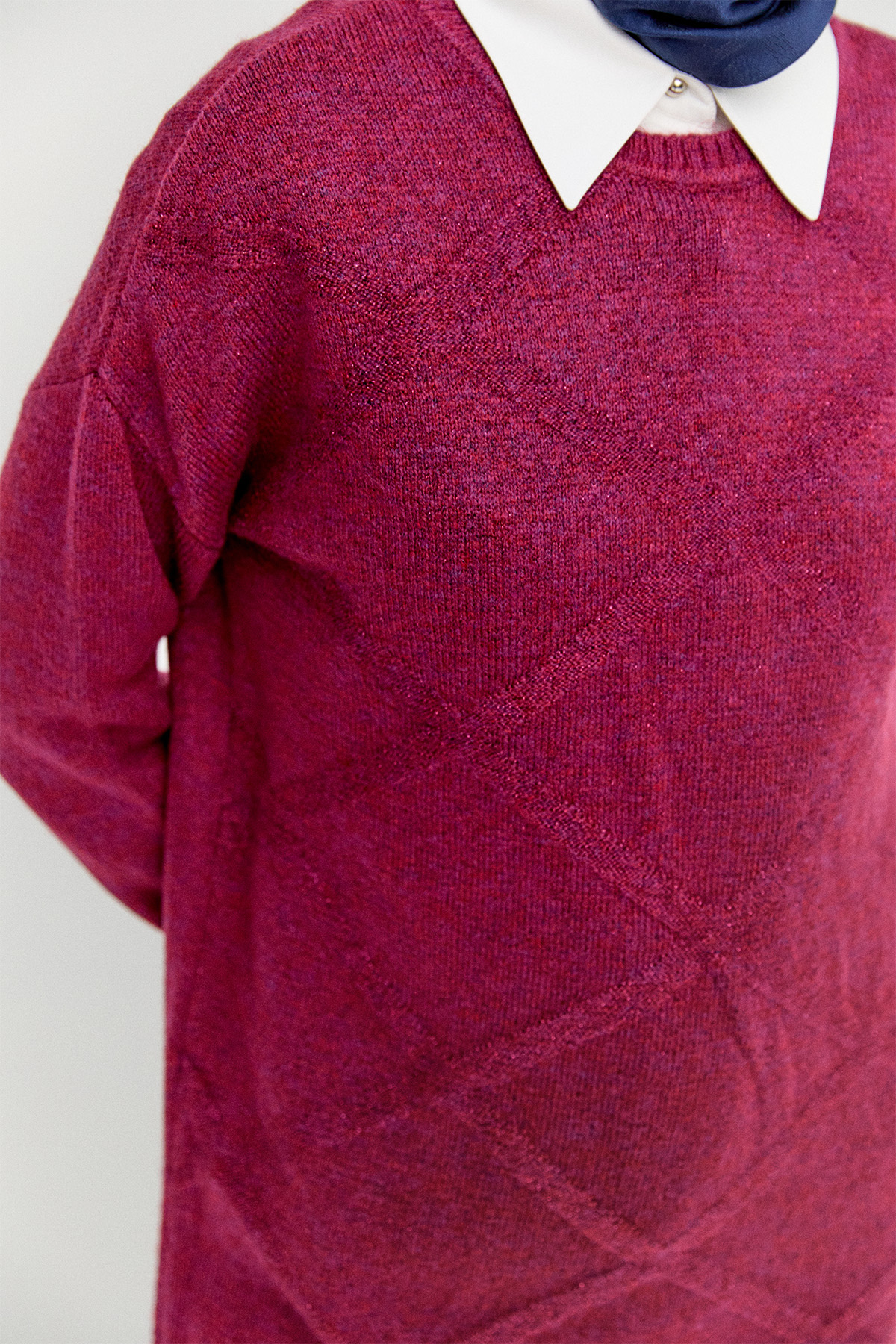 Sim Detaylı Baklava Desenli Triko Tunik, Tesettür Giyim