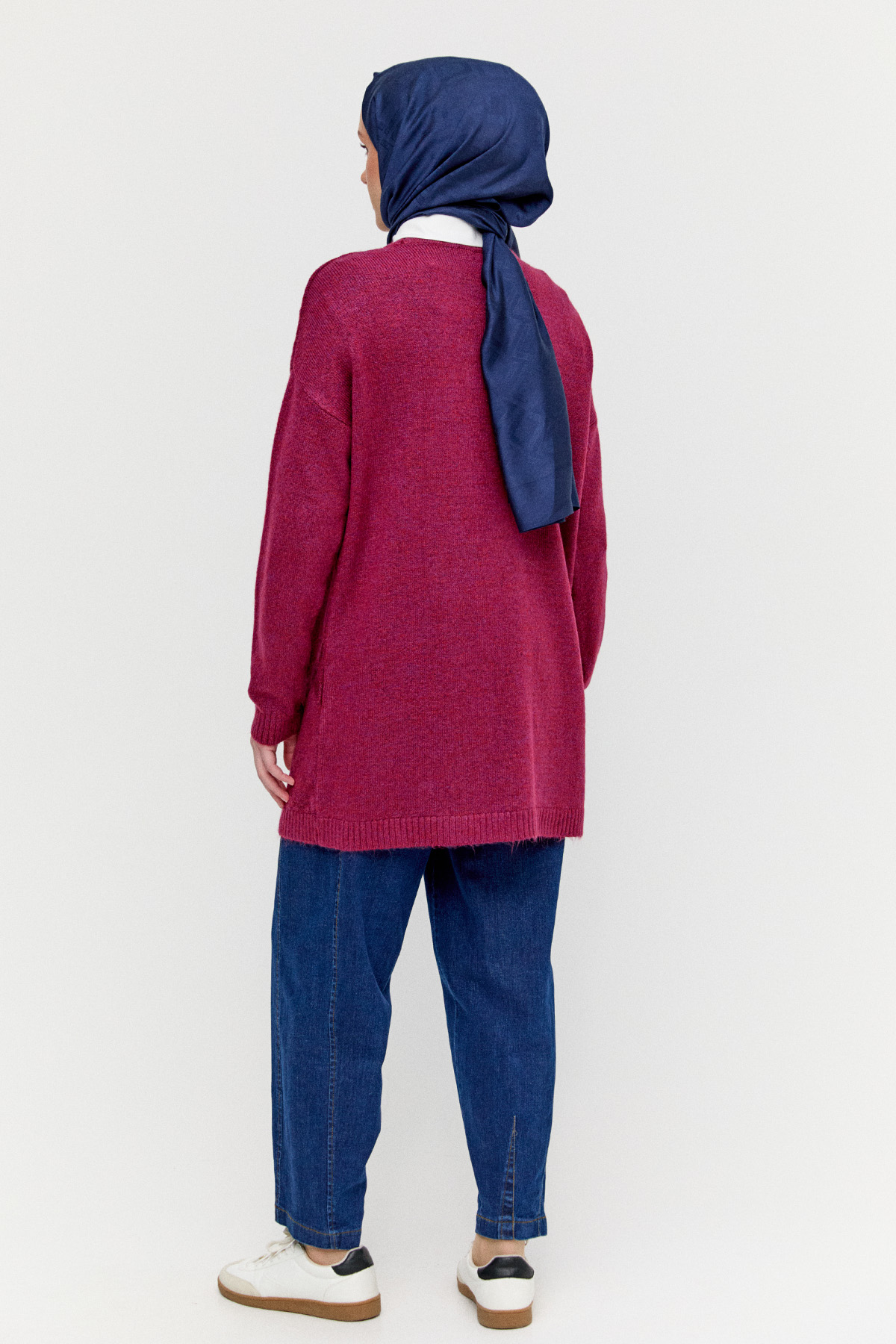 Sim Detaylı Baklava Desenli Triko Tunik, Tesettür Giyim