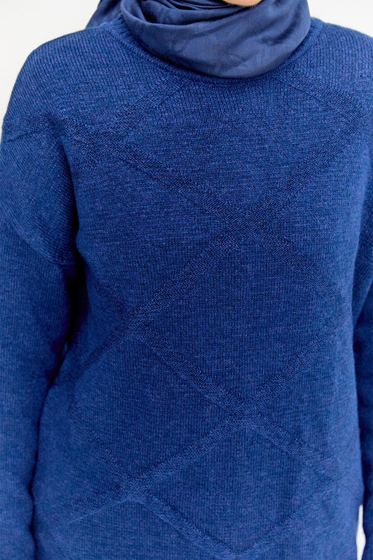 Sim Detaylı Baklava Desenli Triko Tunik, Tesettür Giyim