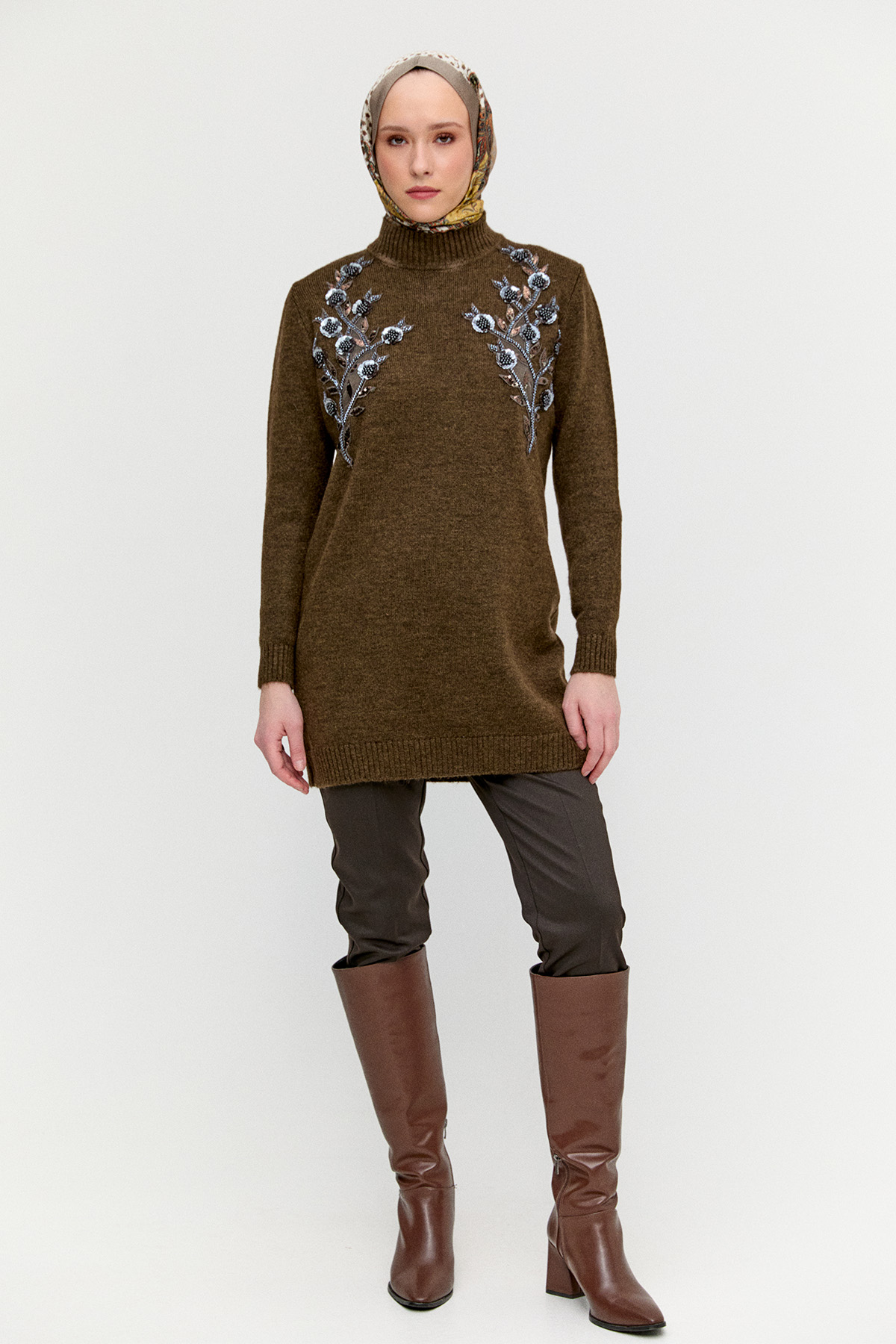 Çiçek Motif Triko Tunik, Tesettür Giyim