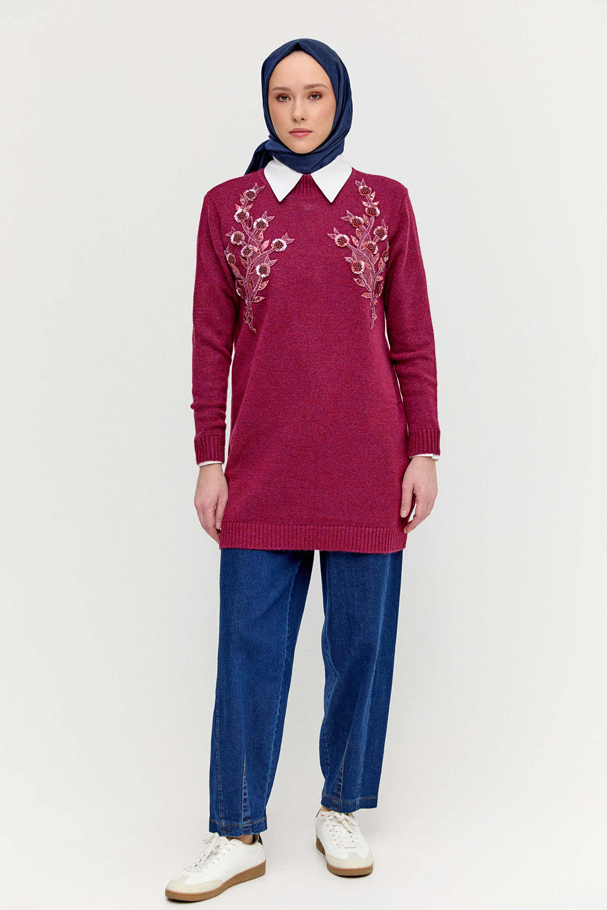 Çiçek Motif Triko Tunik, Tesettür Giyim