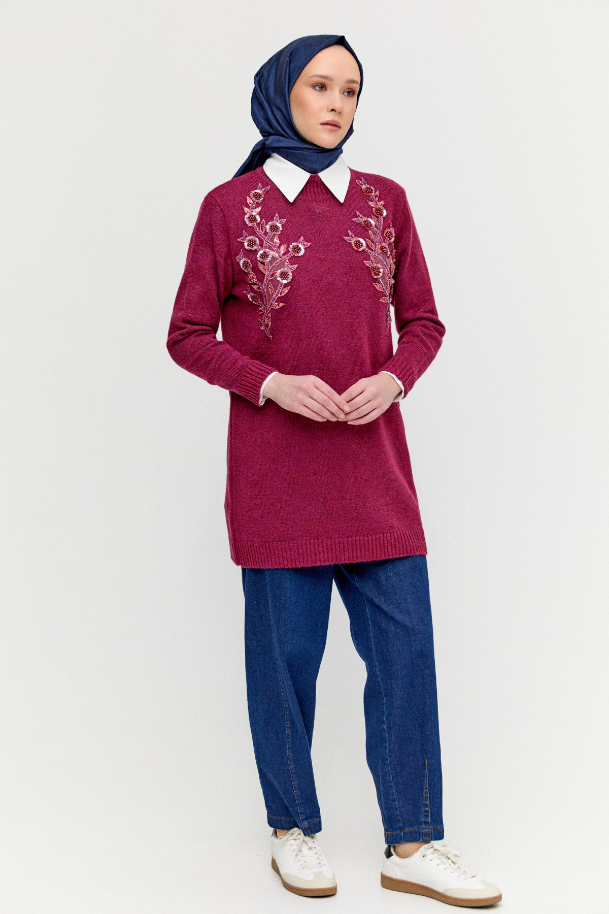 Çiçek Motif Triko Tunik, Tesettür Giyim