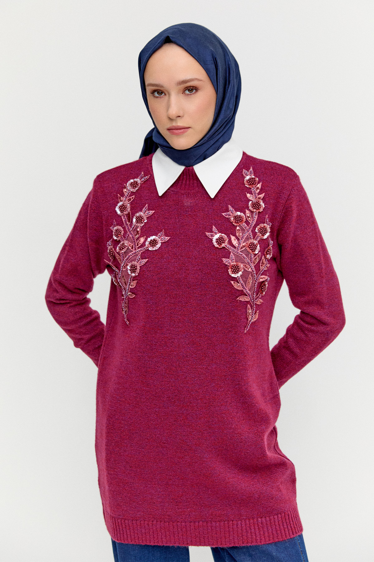 Çiçek Motif Triko Tunik, Tesettür Giyim