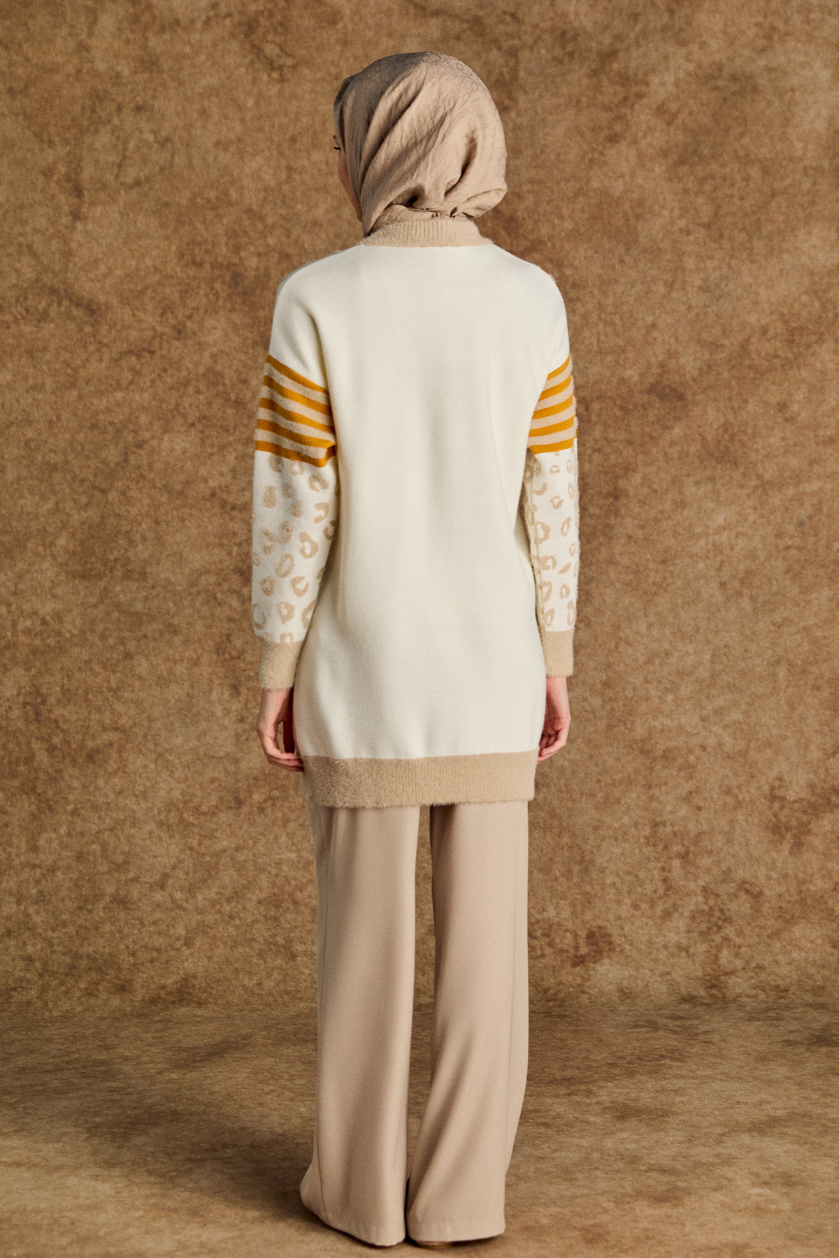 Çizgili Leopar Desenli Triko Tunik