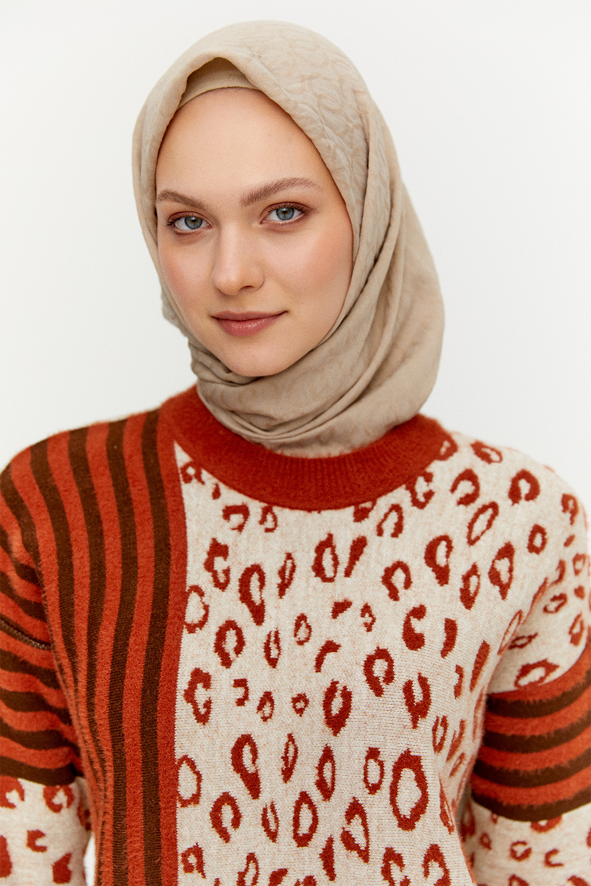 Çizgili Leopar Desenli Triko Tunik