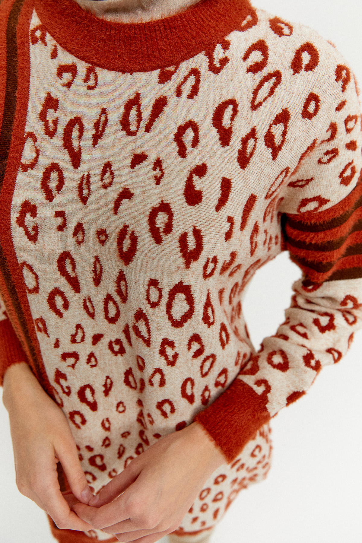 Çizgili Leopar Desenli Triko Tunik