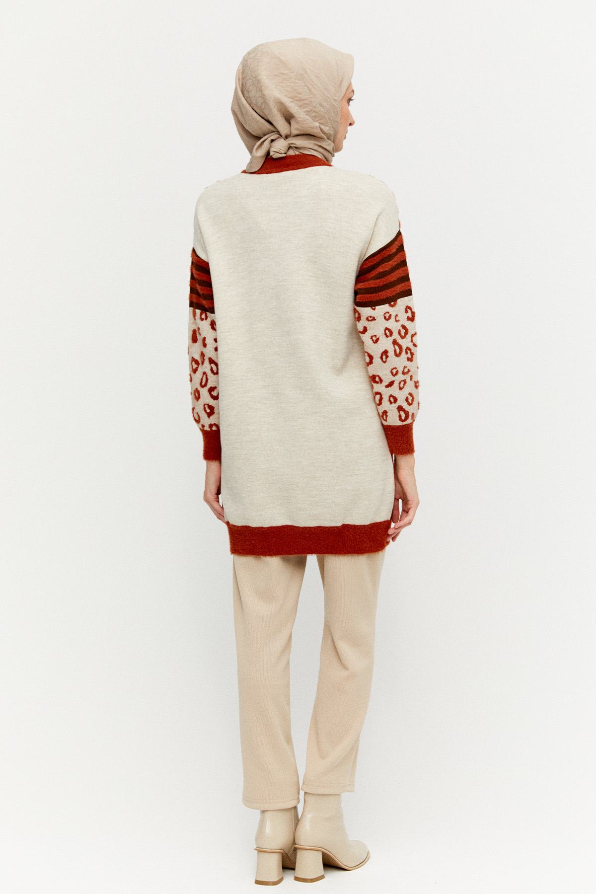 Çizgili Leopar Desenli Triko Tunik