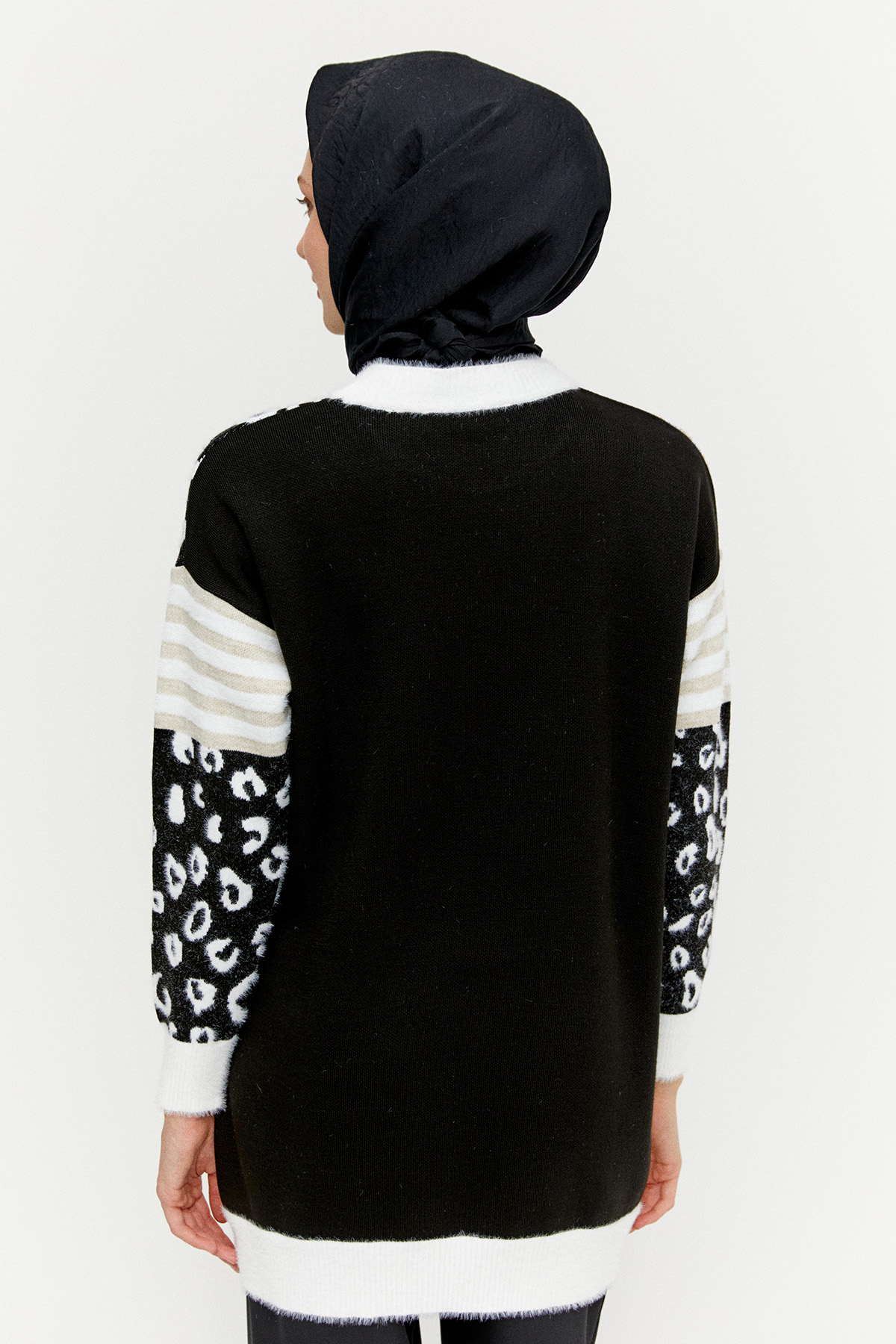 Çizgili Leopar Desenli Triko Tunik