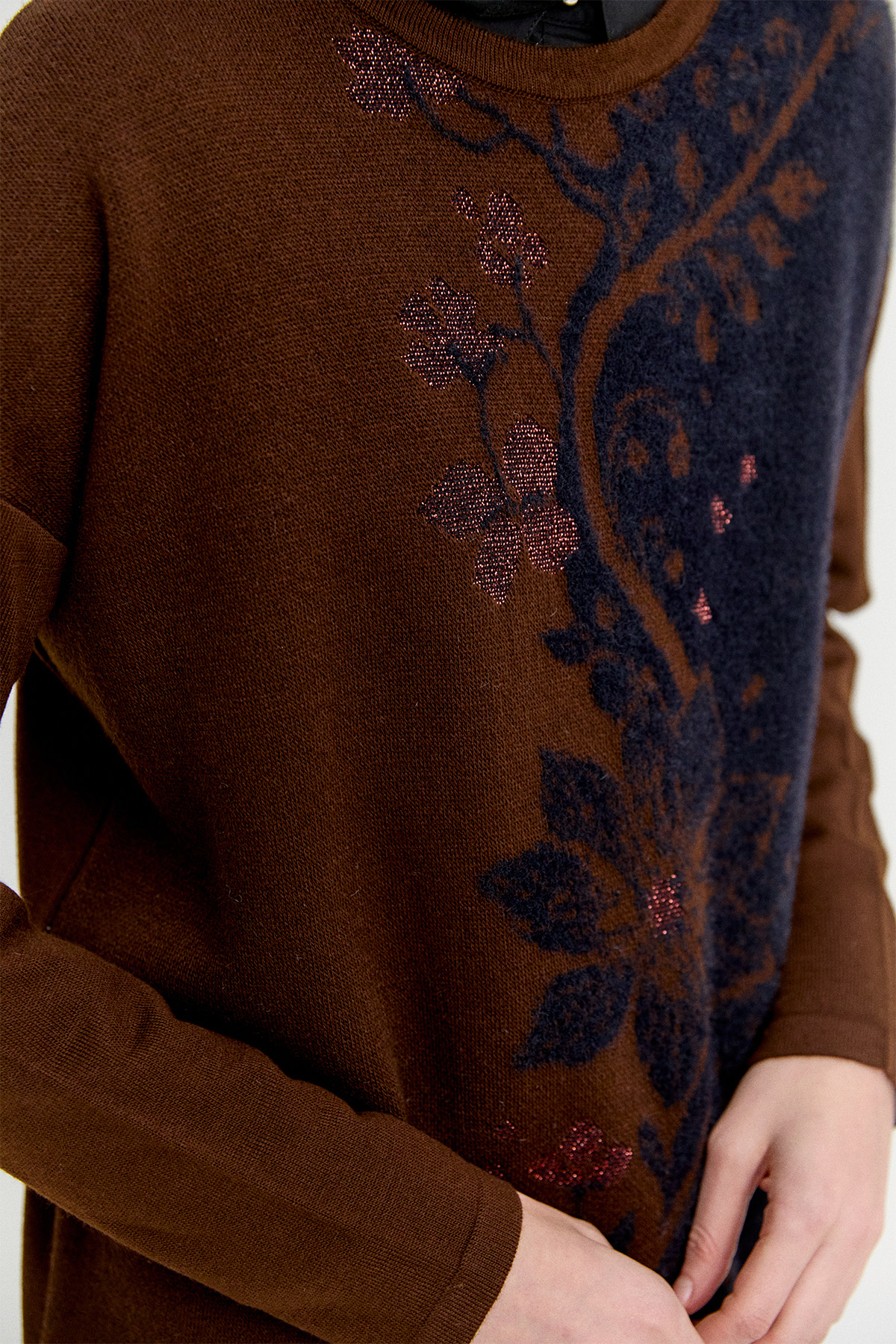 Simli Çiçek Motifli Triko Tunik, Tesettür Giyim