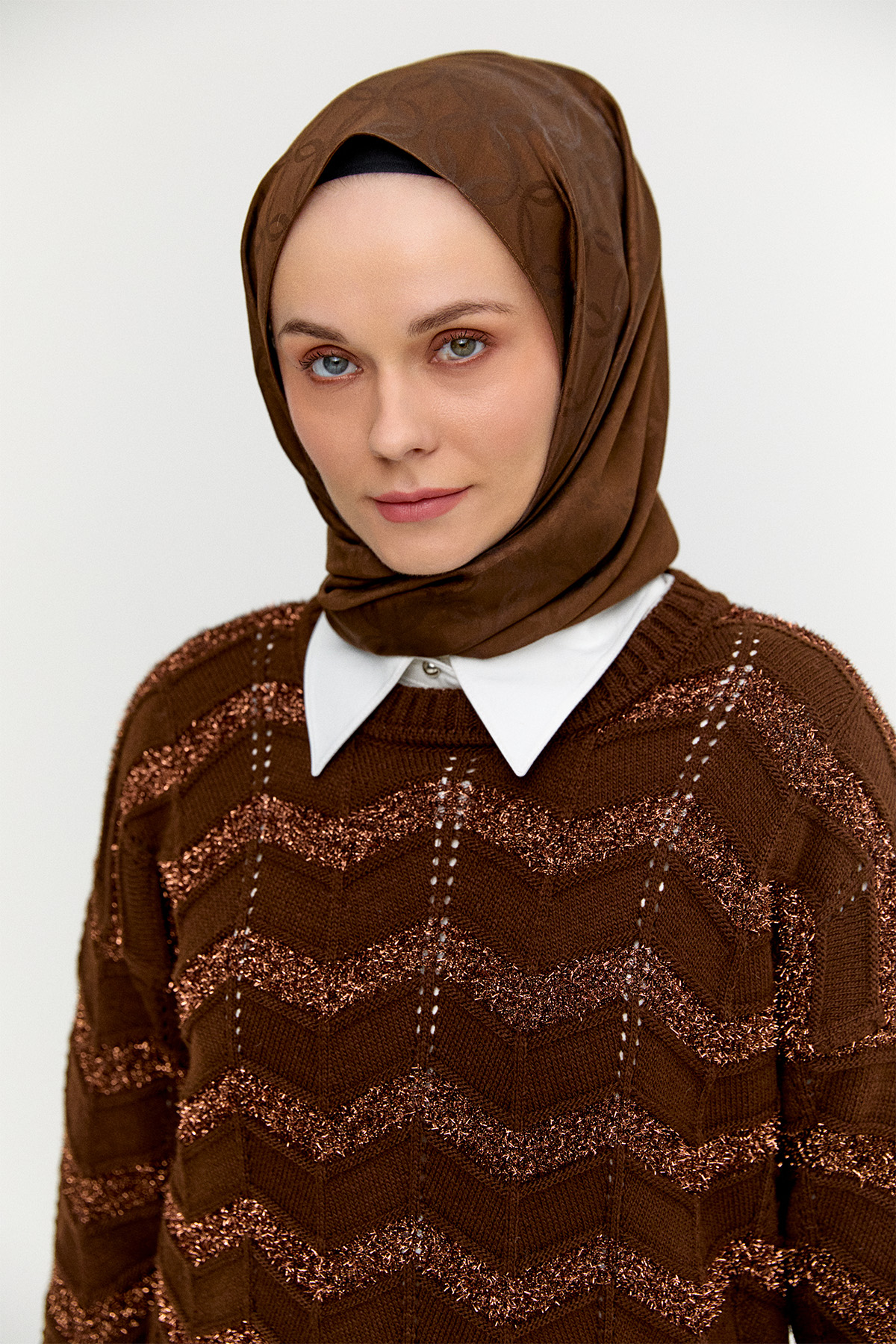 Sim Dokulu Geometrik Desenli Triko Tunik, Tesettür Giyim