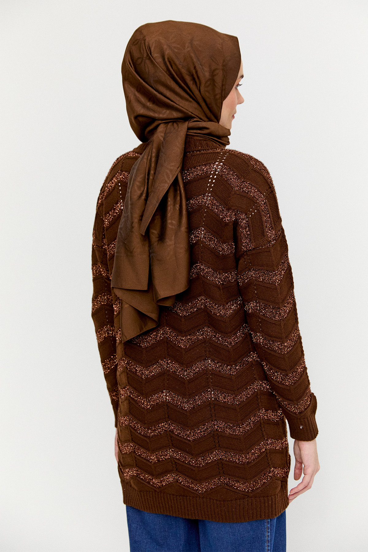 Sim Dokulu Geometrik Desenli Triko Tunik, Tesettür Giyim