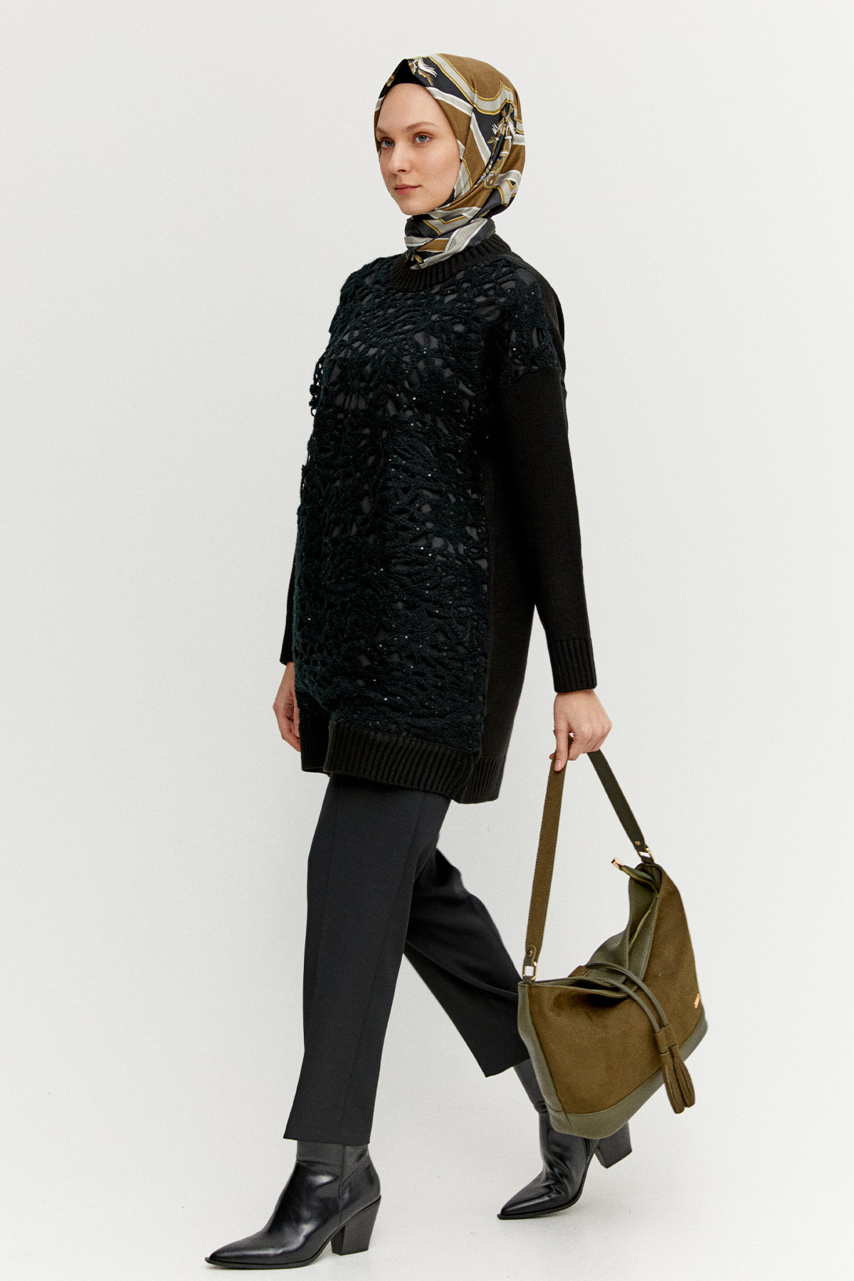 Çiçek Motifli Triko Tunik, Tesettür Giyim