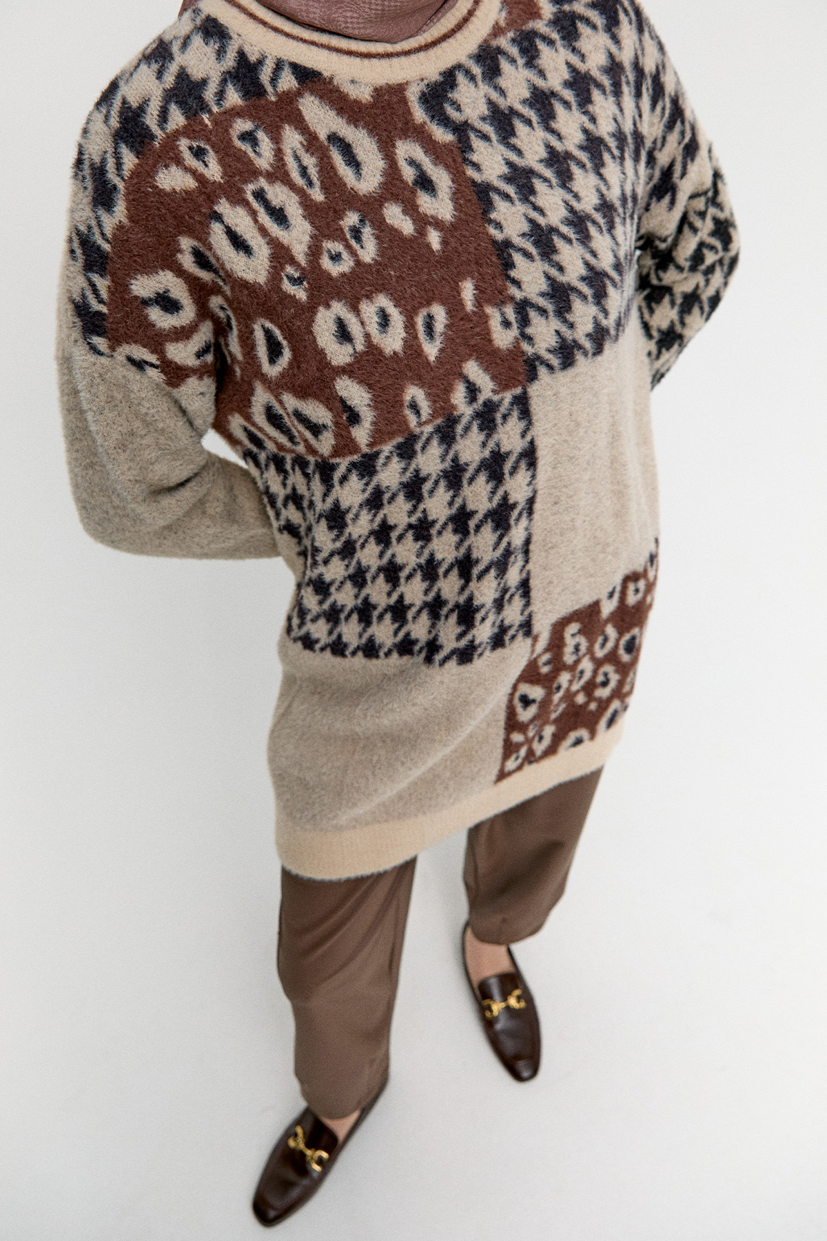 Desenli Yuvarlak Yaka Triko Tunik, Tesettür Giyim