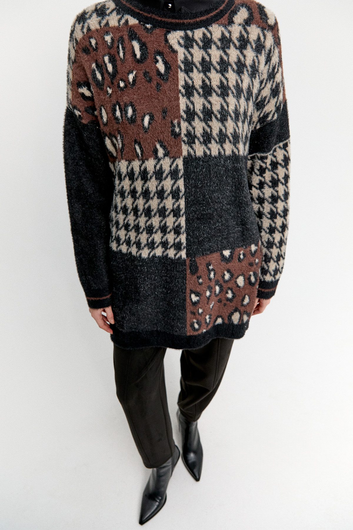 Desenli Yuvarlak Yaka Triko Tunik, Tesettür Giyim