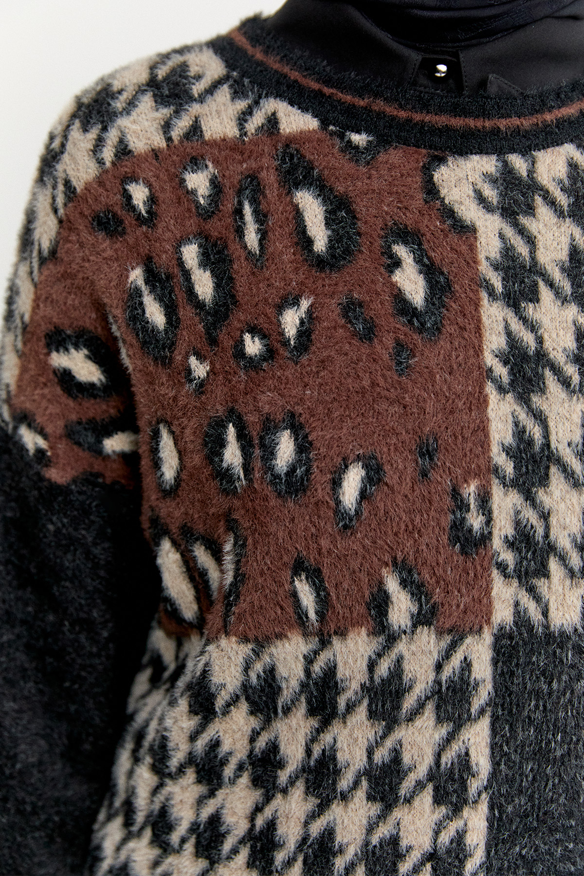 Desenli Yuvarlak Yaka Triko Tunik, Tesettür Giyim