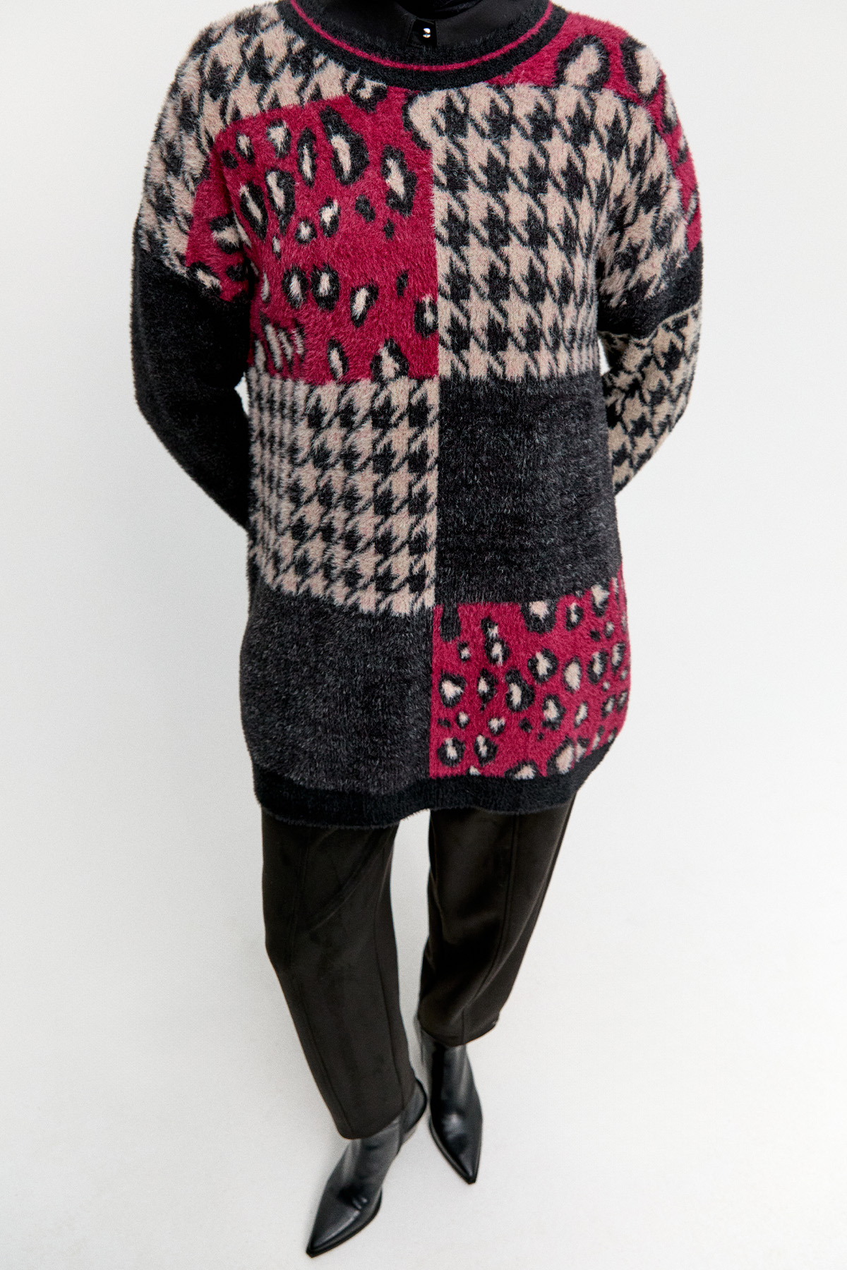 Desenli Yuvarlak Yaka Triko Tunik, Tesettür Giyim