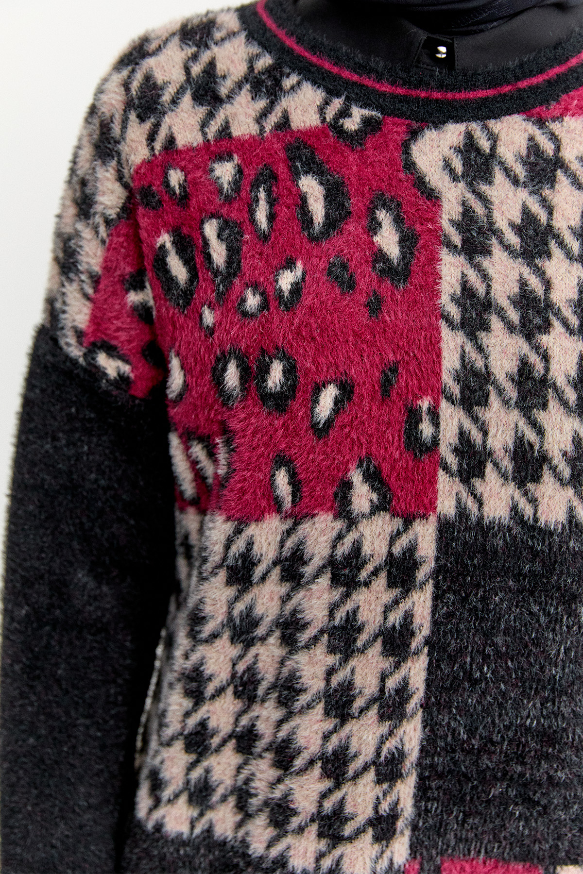 Desenli Yuvarlak Yaka Triko Tunik, Tesettür Giyim