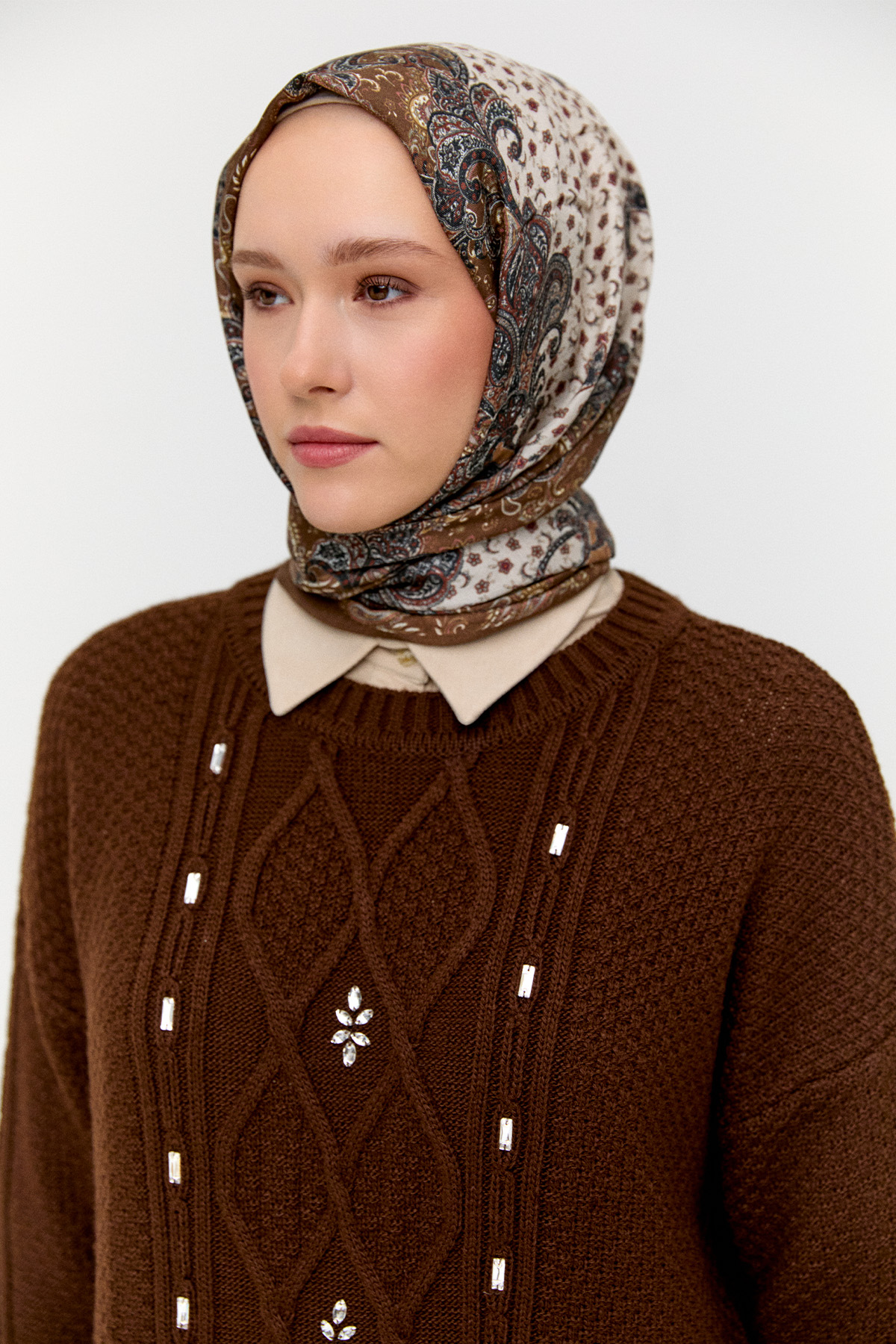 Taşlı Desenli Triko Tunik, Tesettür Giyim