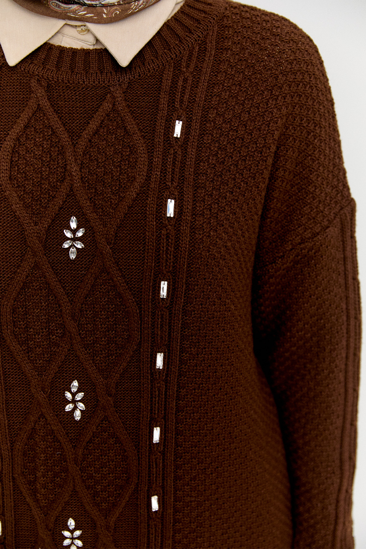 Taşlı Desenli Triko Tunik, Tesettür Giyim