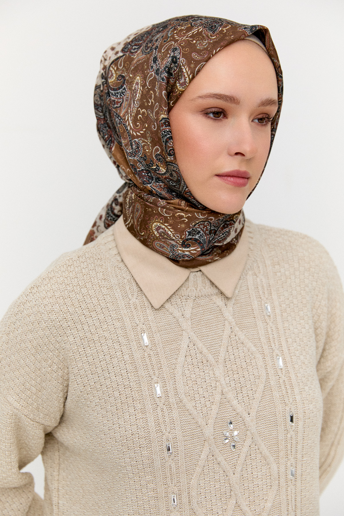 Taşlı Desenli Triko Tunik, Tesettür Giyim