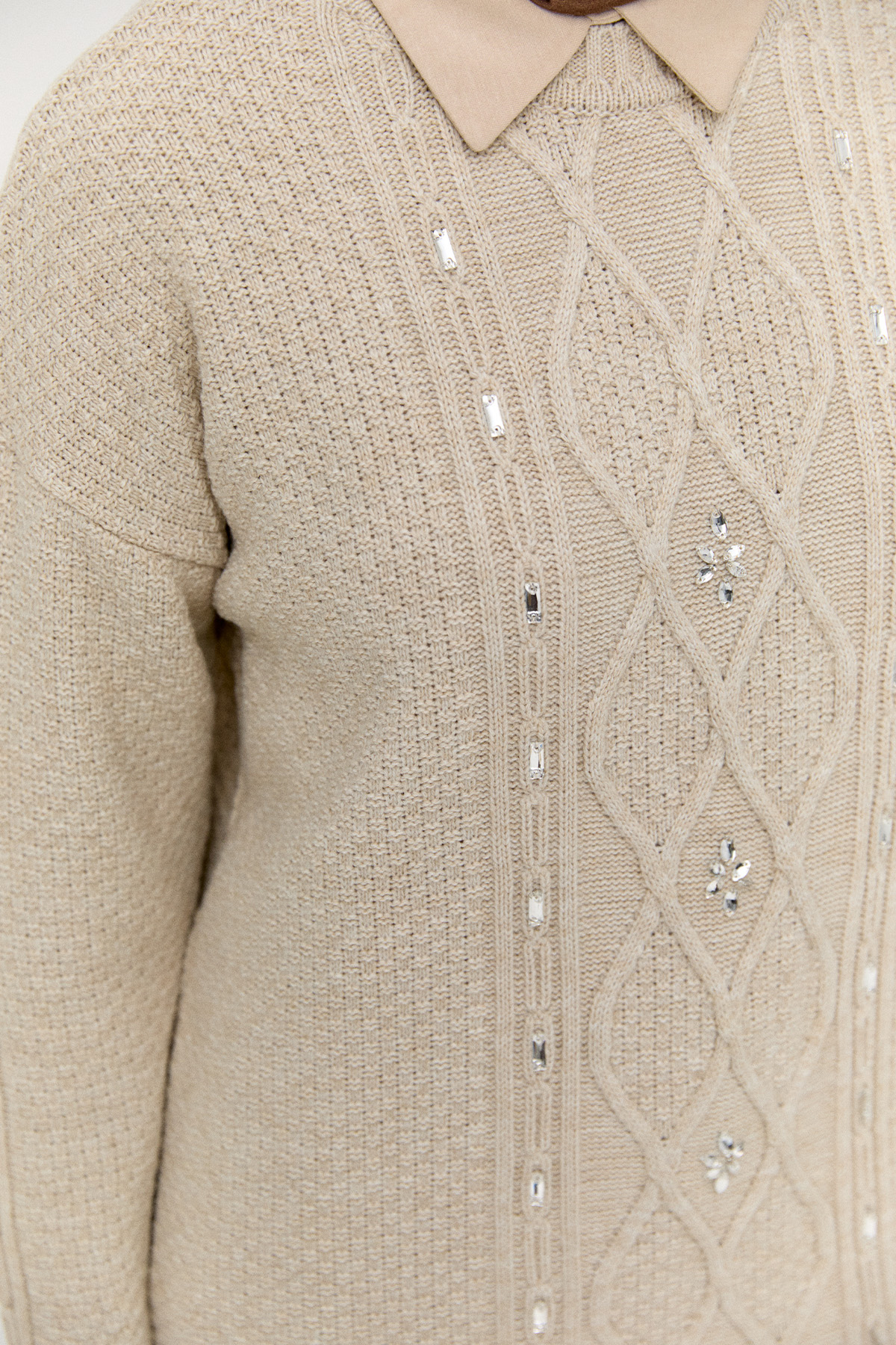 Taşlı Desenli Triko Tunik, Tesettür Giyim