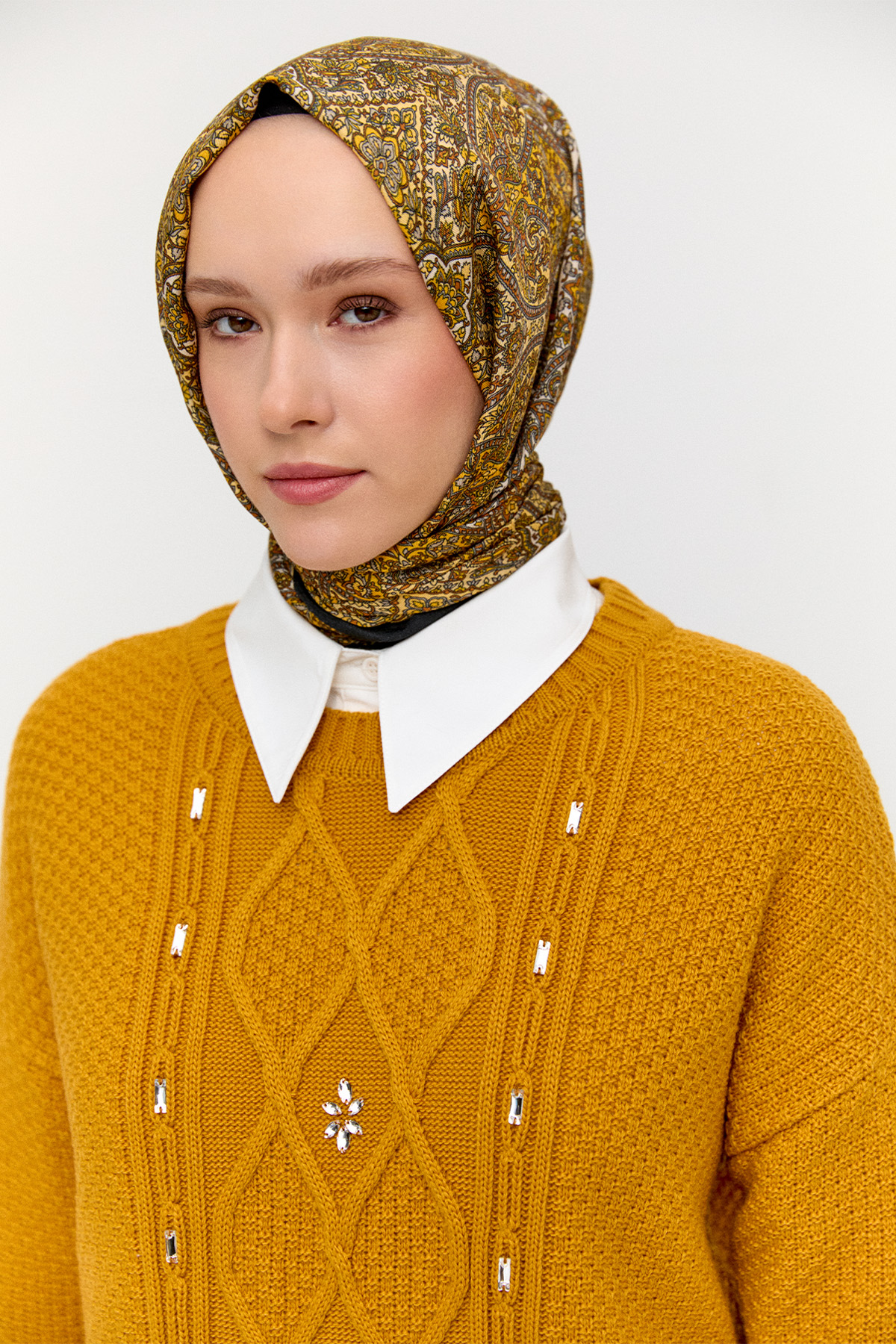 Taşlı Desenli Triko Tunik, Tesettür Giyim