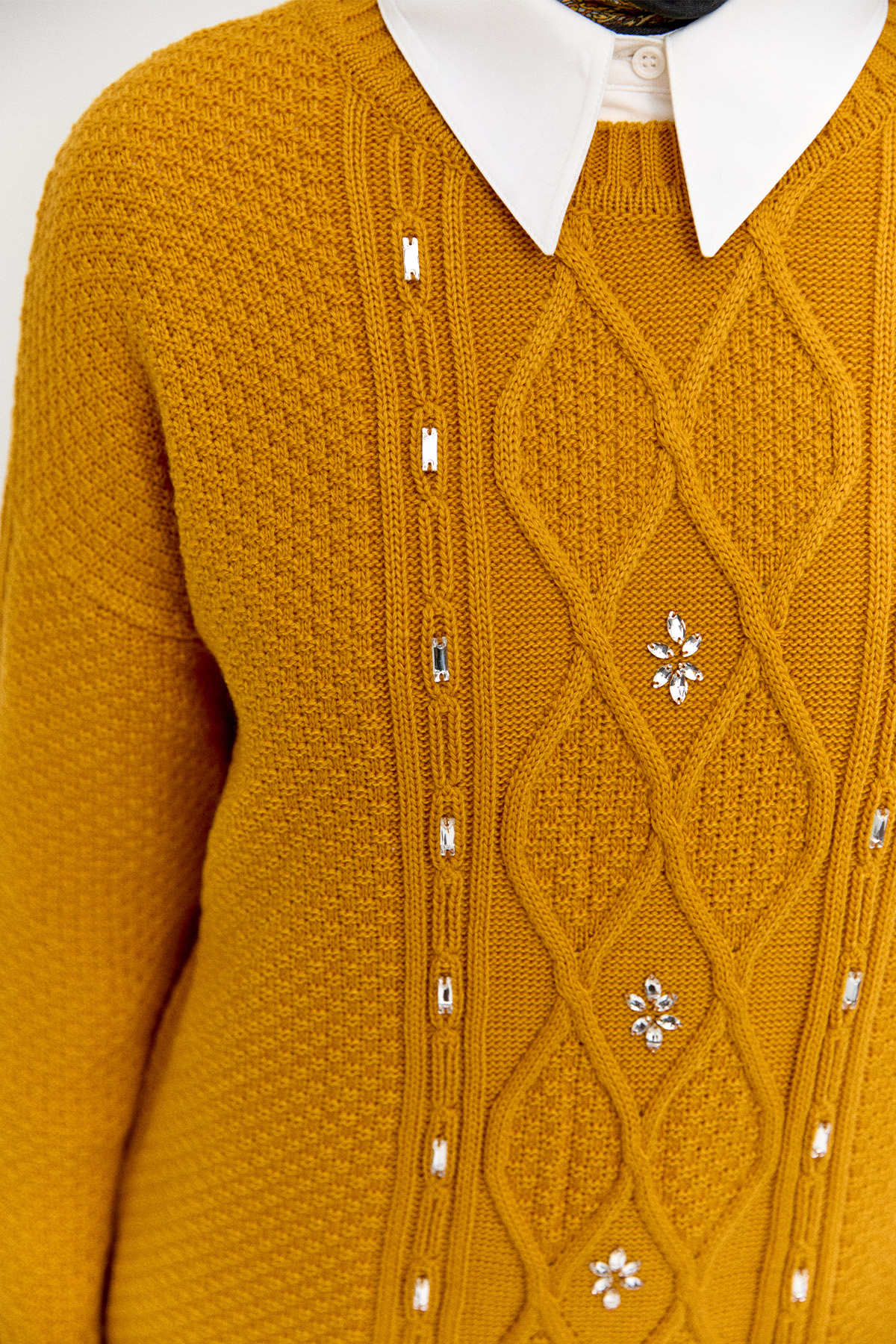 Taşlı Desenli Triko Tunik, Tesettür Giyim